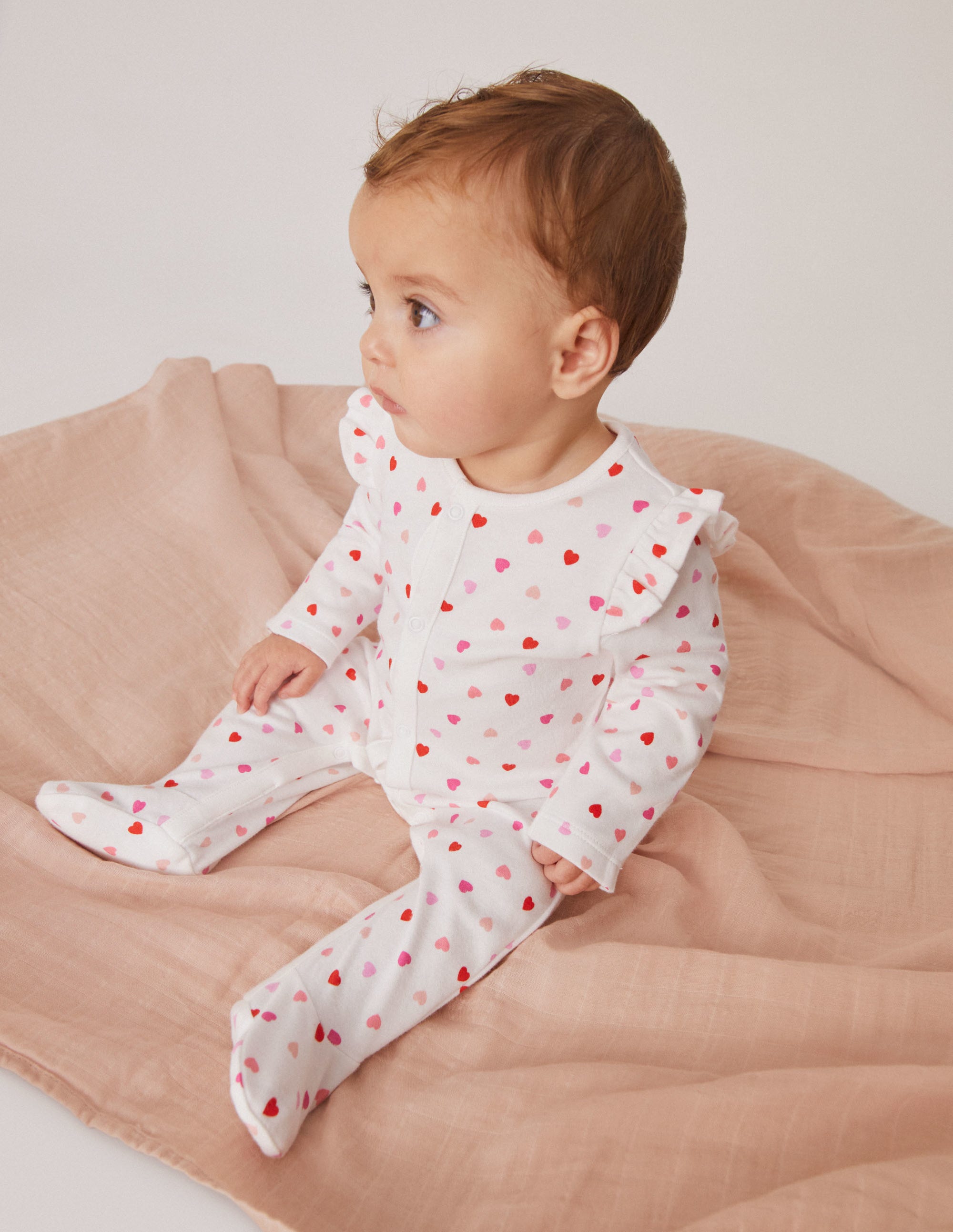 GOTS Frill Sleeve Sleepsuit-Ivory Confetti Hearts - Image 4