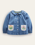 Top à col en chambray-Chambray moyen