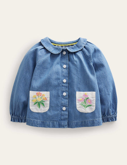Chambray Collar Top-Mid Chambray