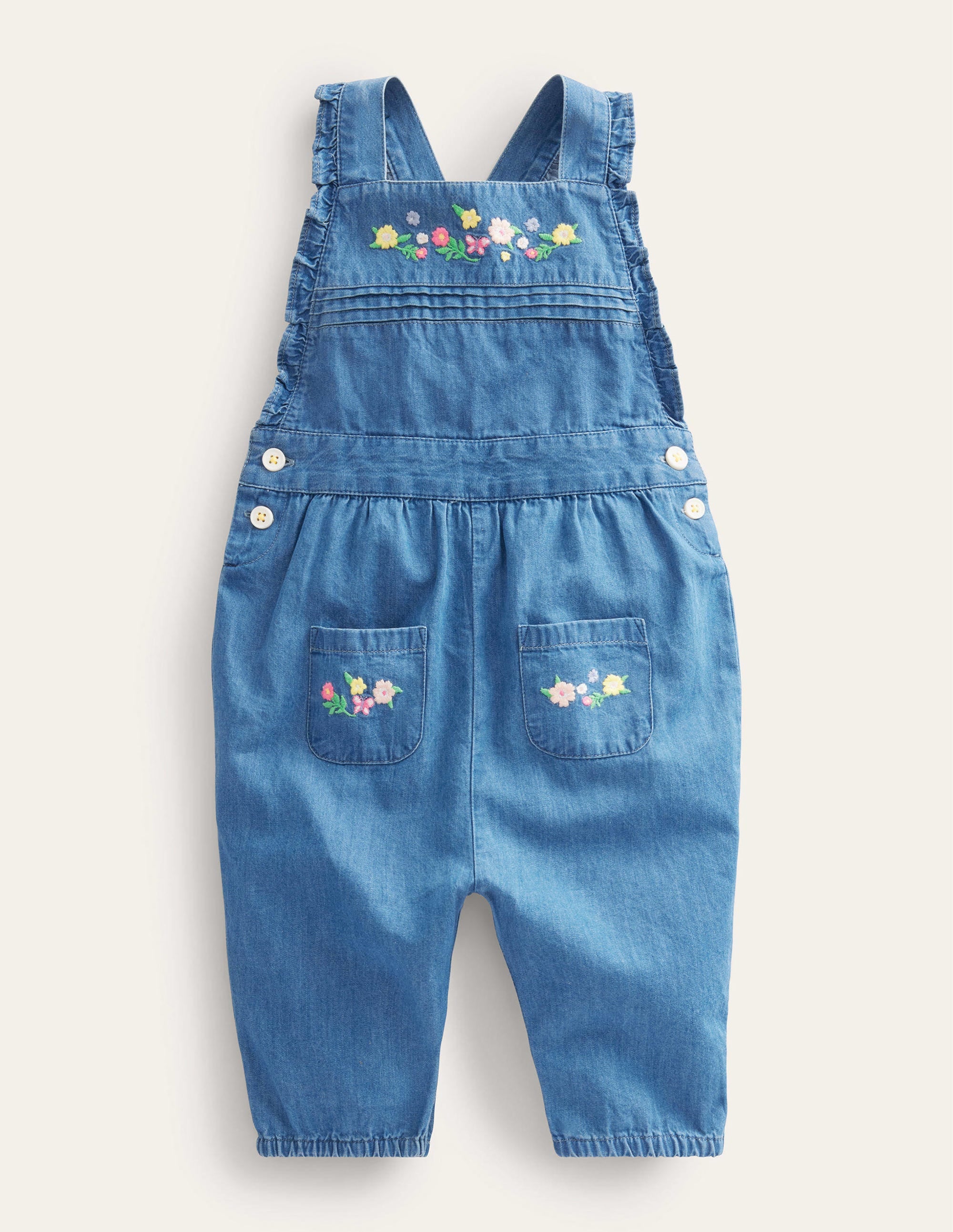 Salopette tissée et brodée-Chambray moyen - Image 1