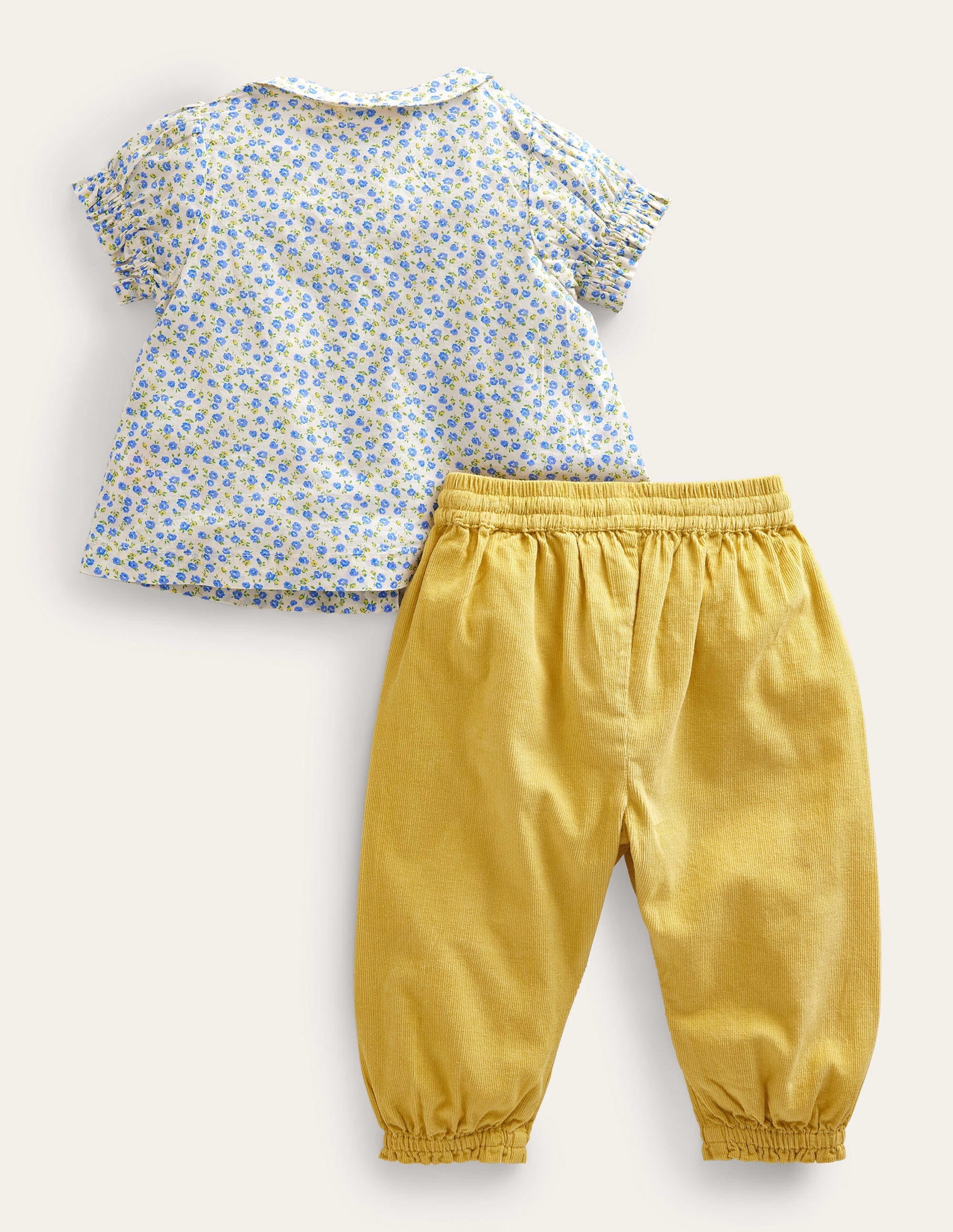 Ensemble rétro tissé-Motif floral bleu panorama - Image 2
