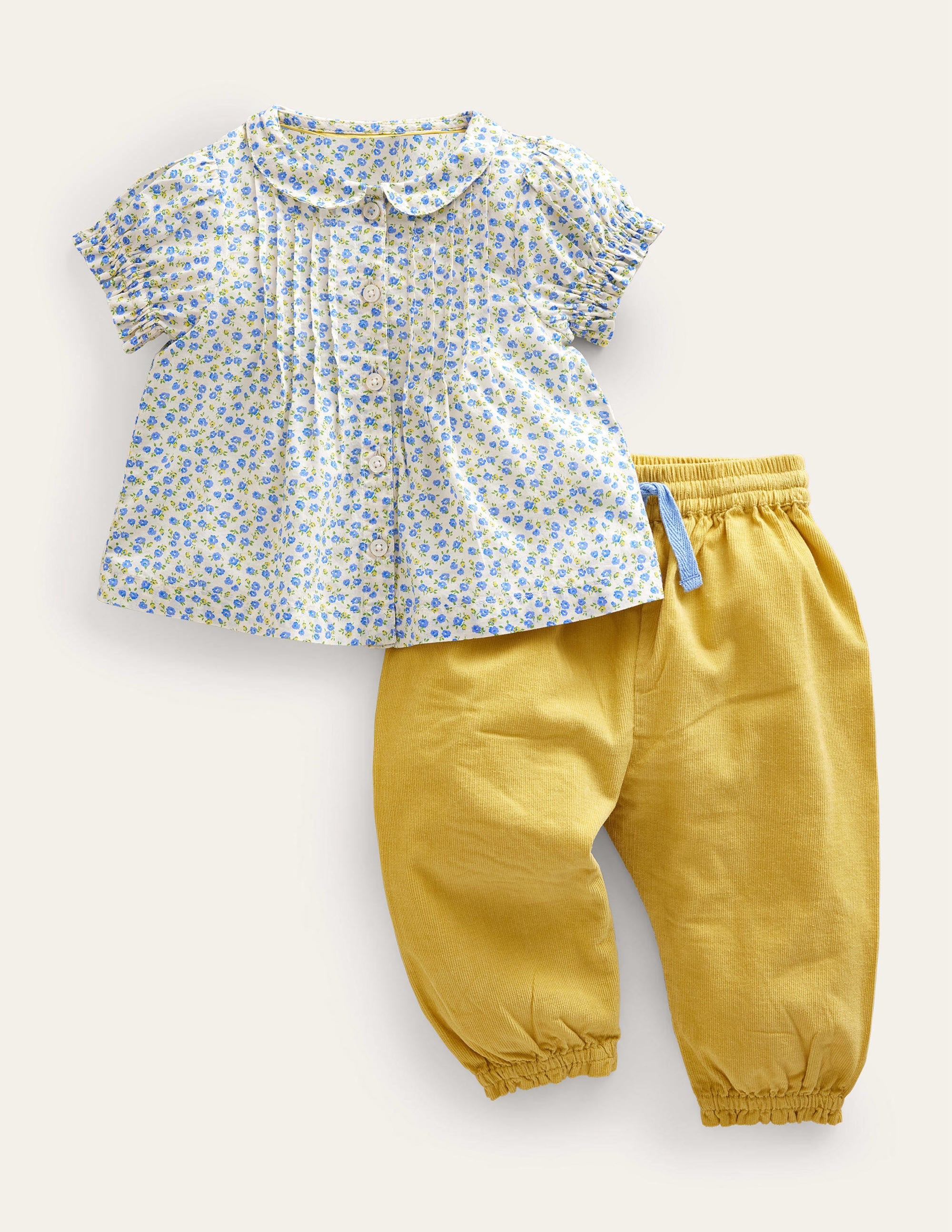Ensemble rétro tissé-Motif floral bleu panorama - Image 1