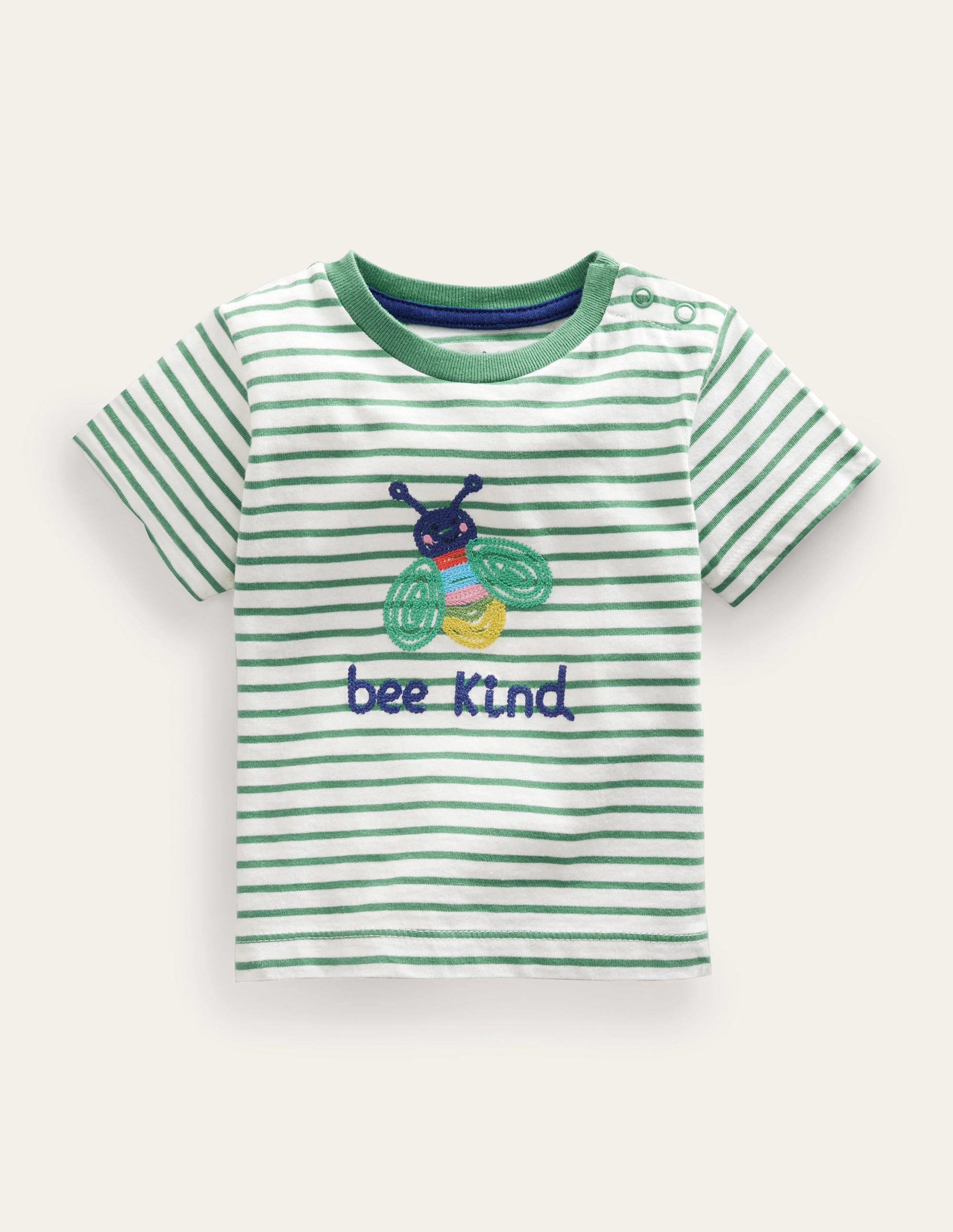 T-Shirt mit aufgestickter Grafik-Naturweiß/Zultanitgrün, Biene - Image 1