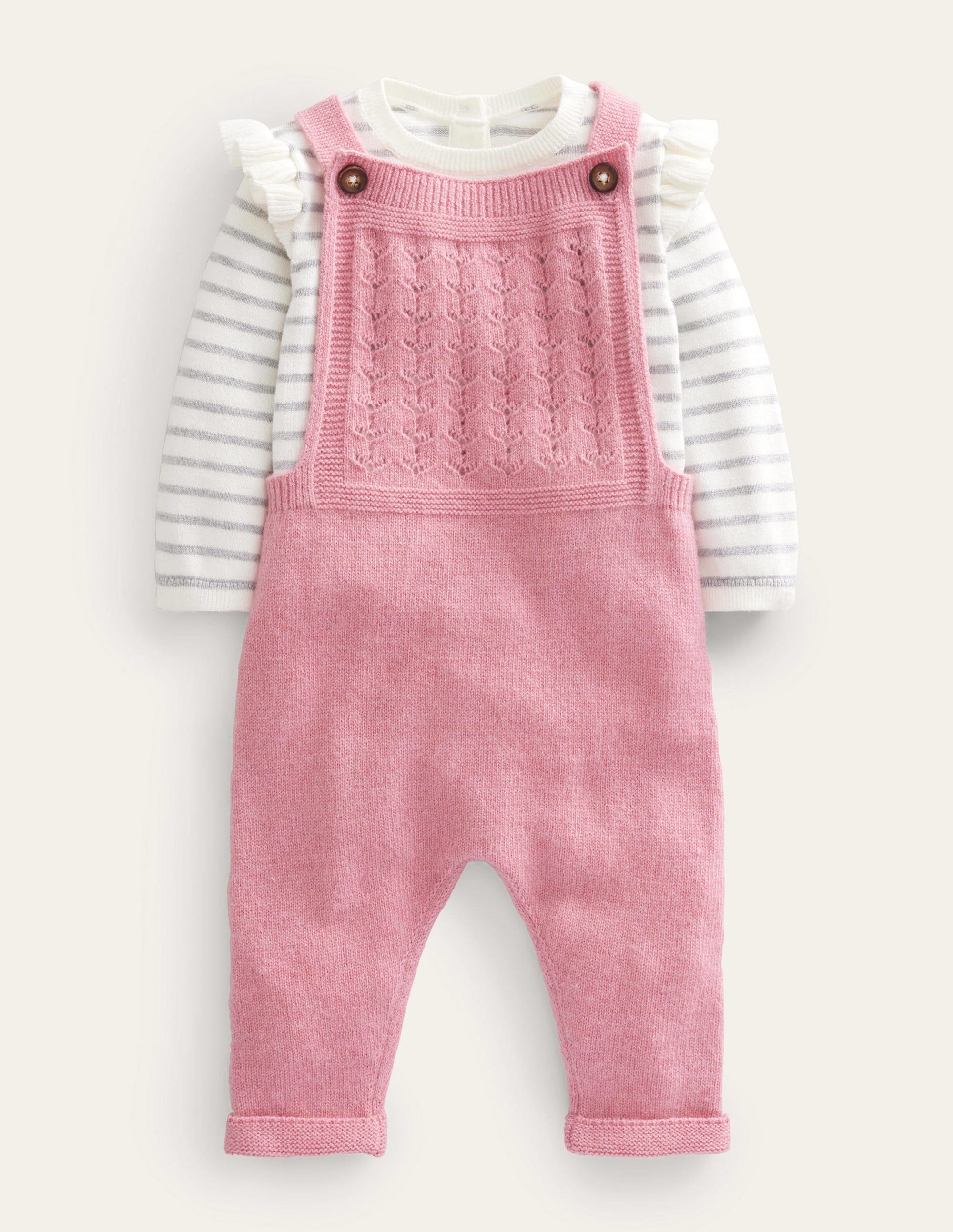 Ensemble avec salopette en maille-Rose amande - Image 1