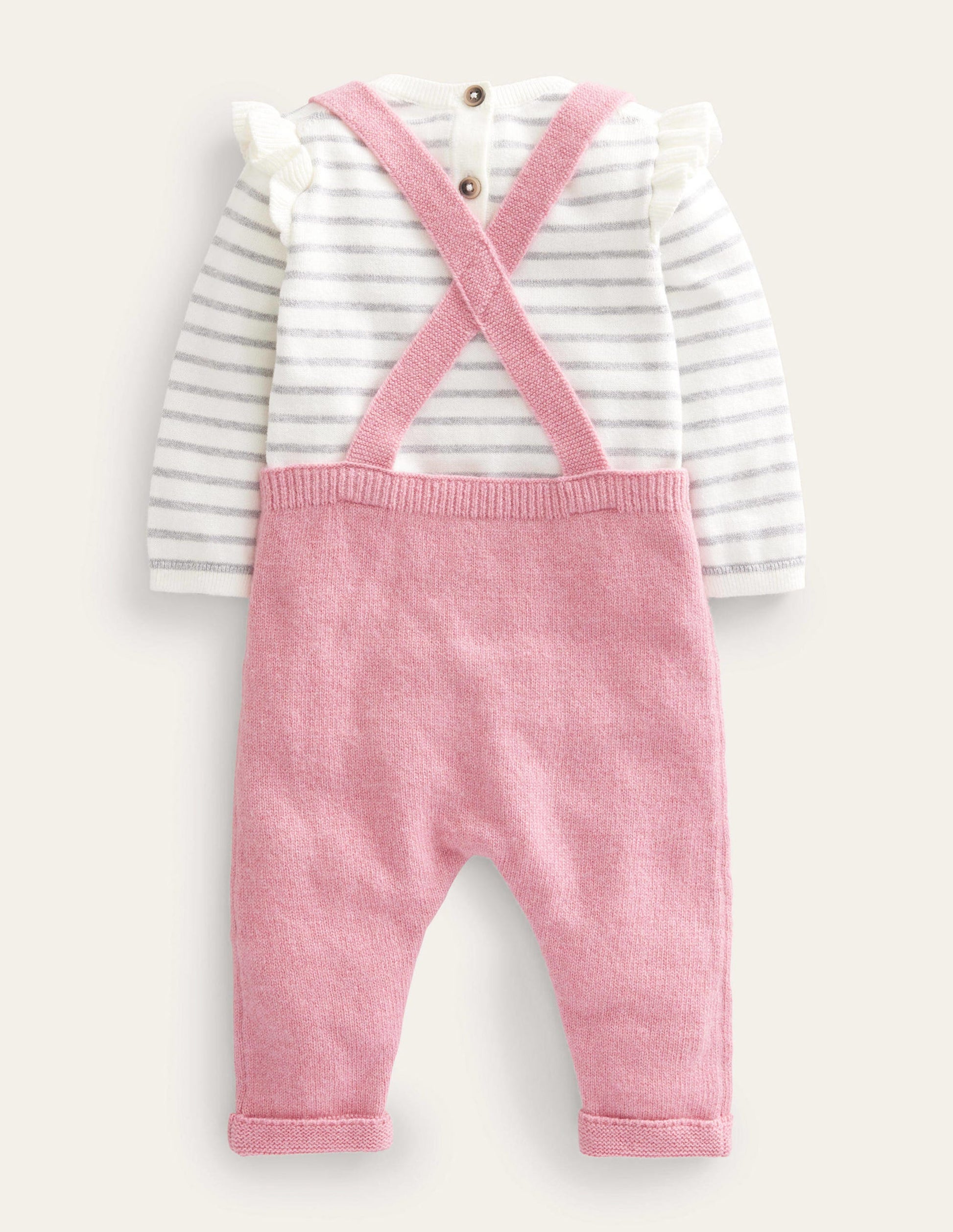 Ensemble avec salopette en maille-Rose amande-2
