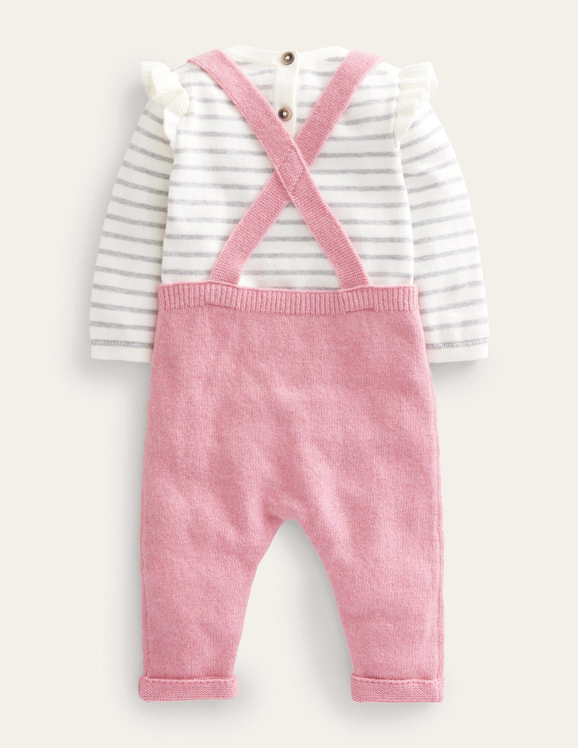 Ensemble avec salopette en maille-Rose amande - Image 2
