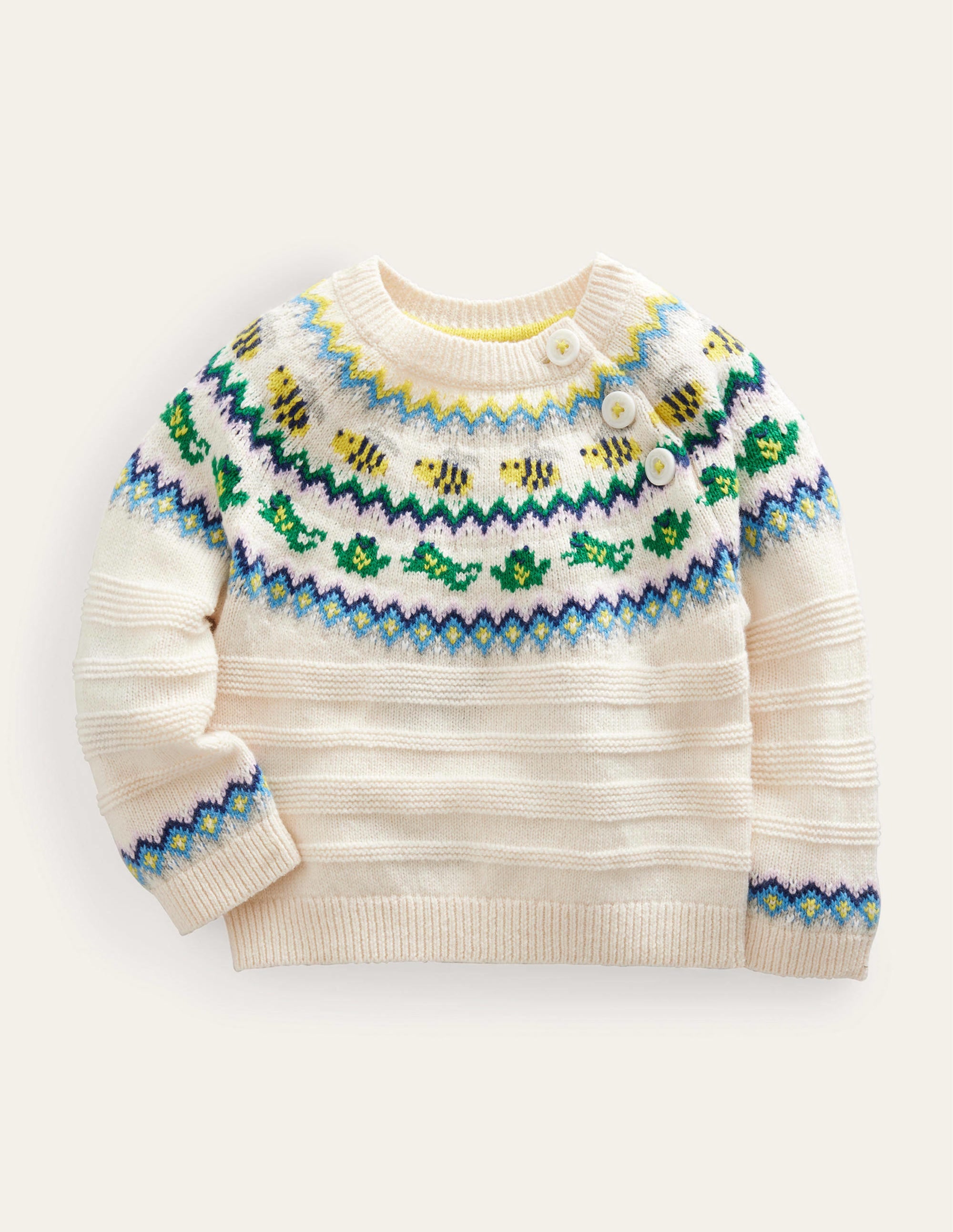 Pull motif jacquard-Grenouilles avoine chiné - Image 1