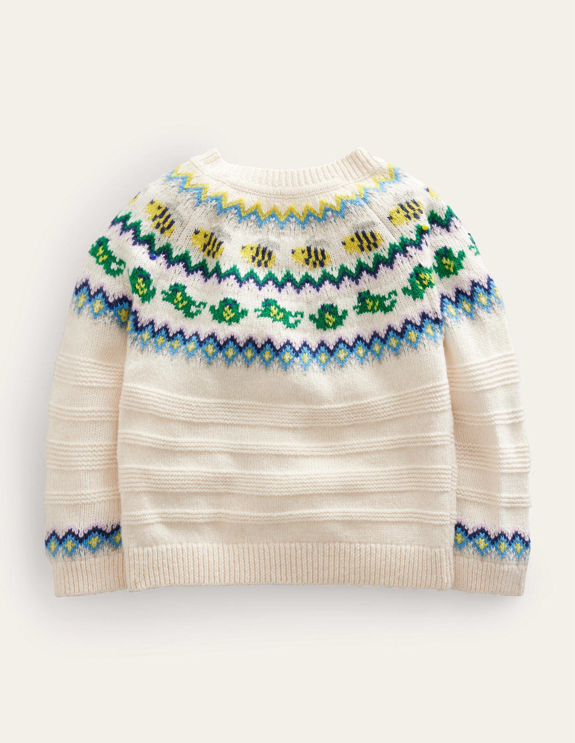Pull motif jacquard-Grenouilles avoine chiné-2