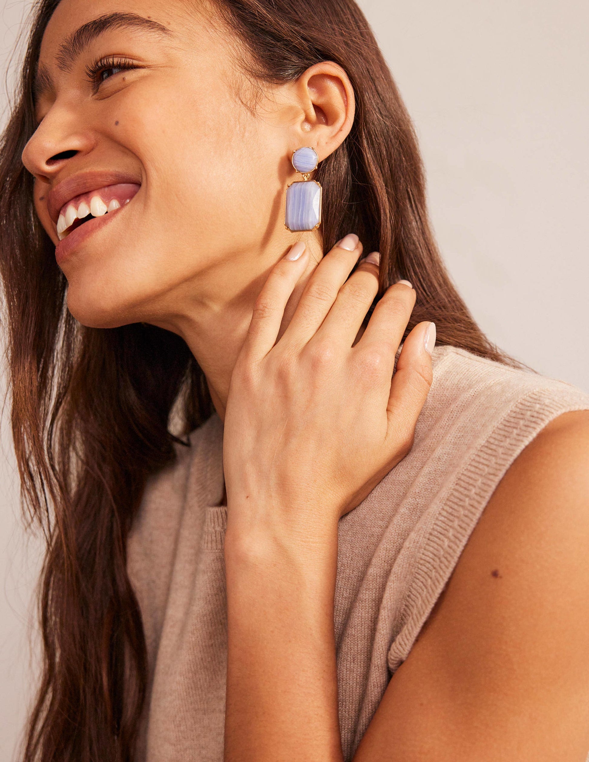 Hängeohrringe mit Schmucksteinen-Blau-1