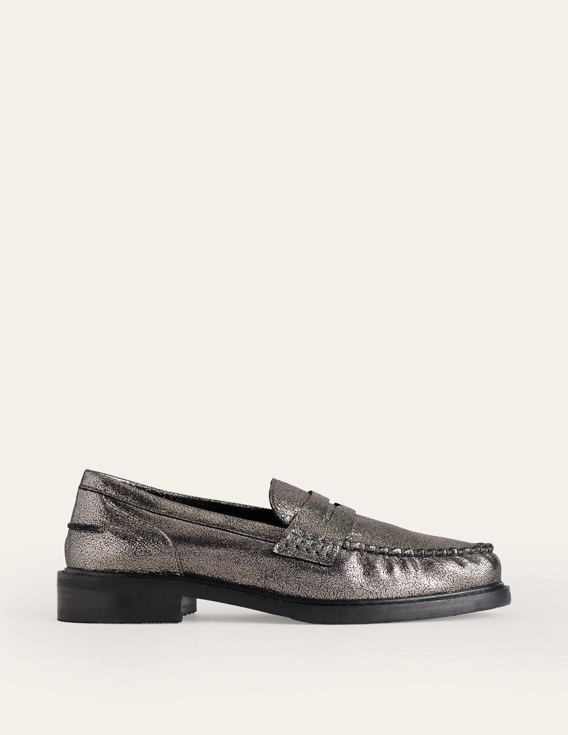Klassische Mokassin-Loafer-Dunkelgrau Metallic-Leder-2