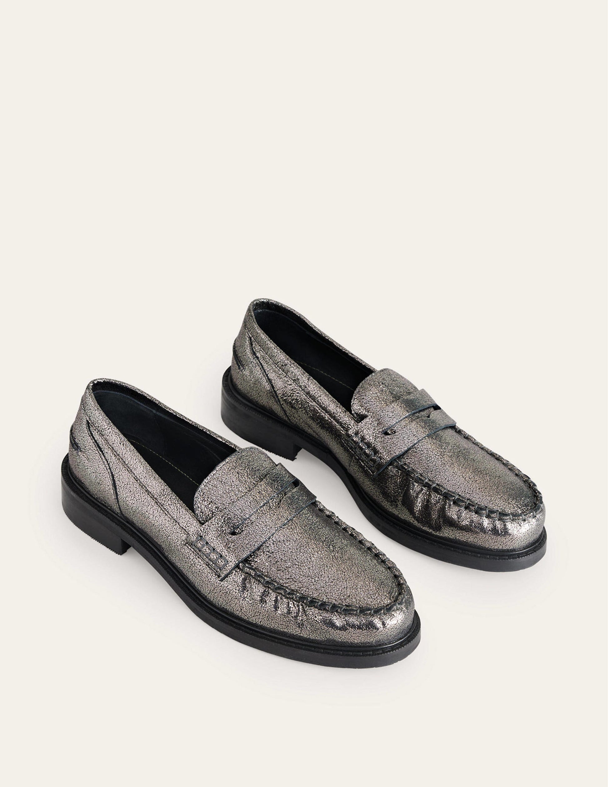 Klassische Mokassin-Loafer-Dunkelgrau Metallic-Leder-3