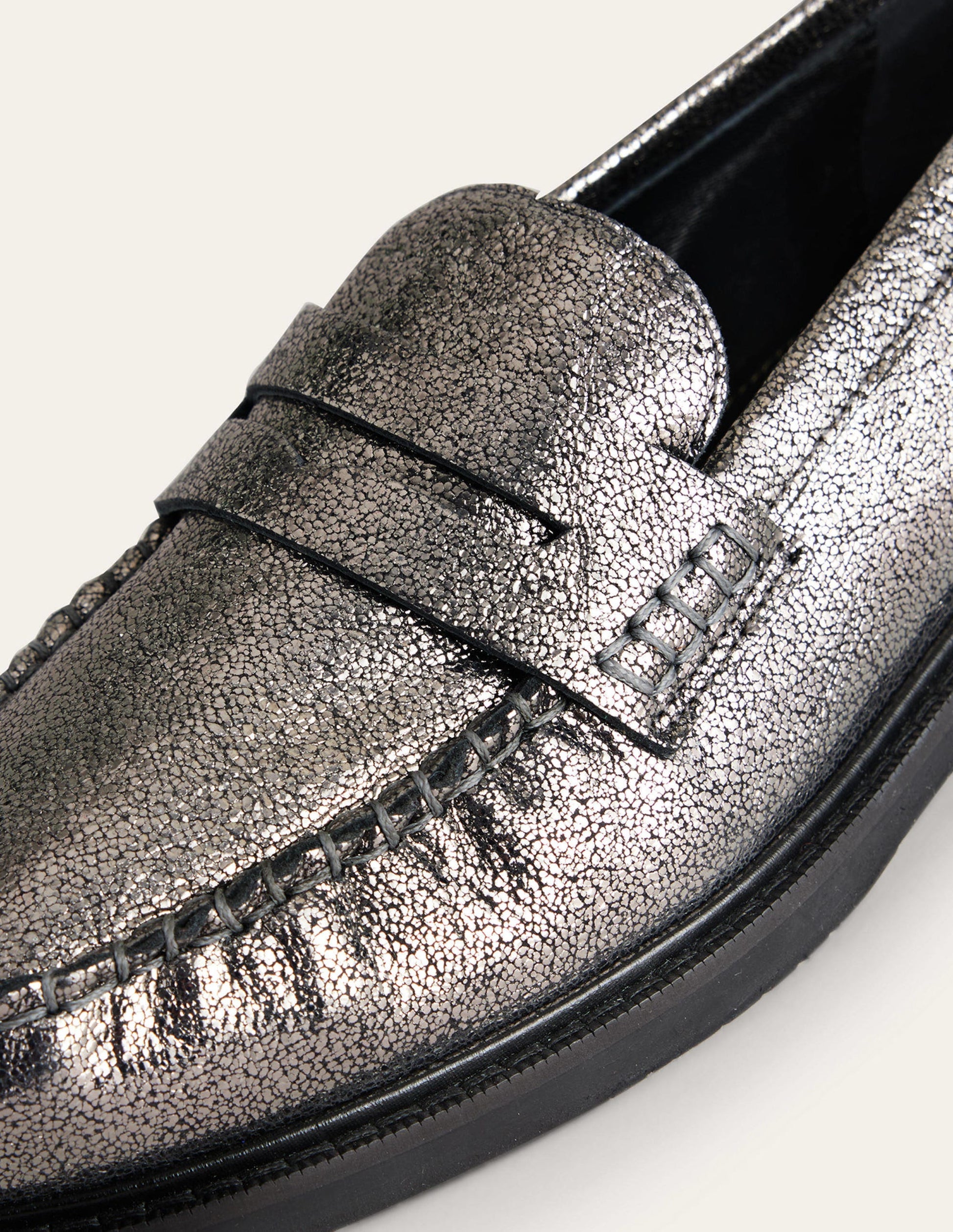 Klassische Mokassin-Loafer-Dunkelgrau Metallic-Leder-4