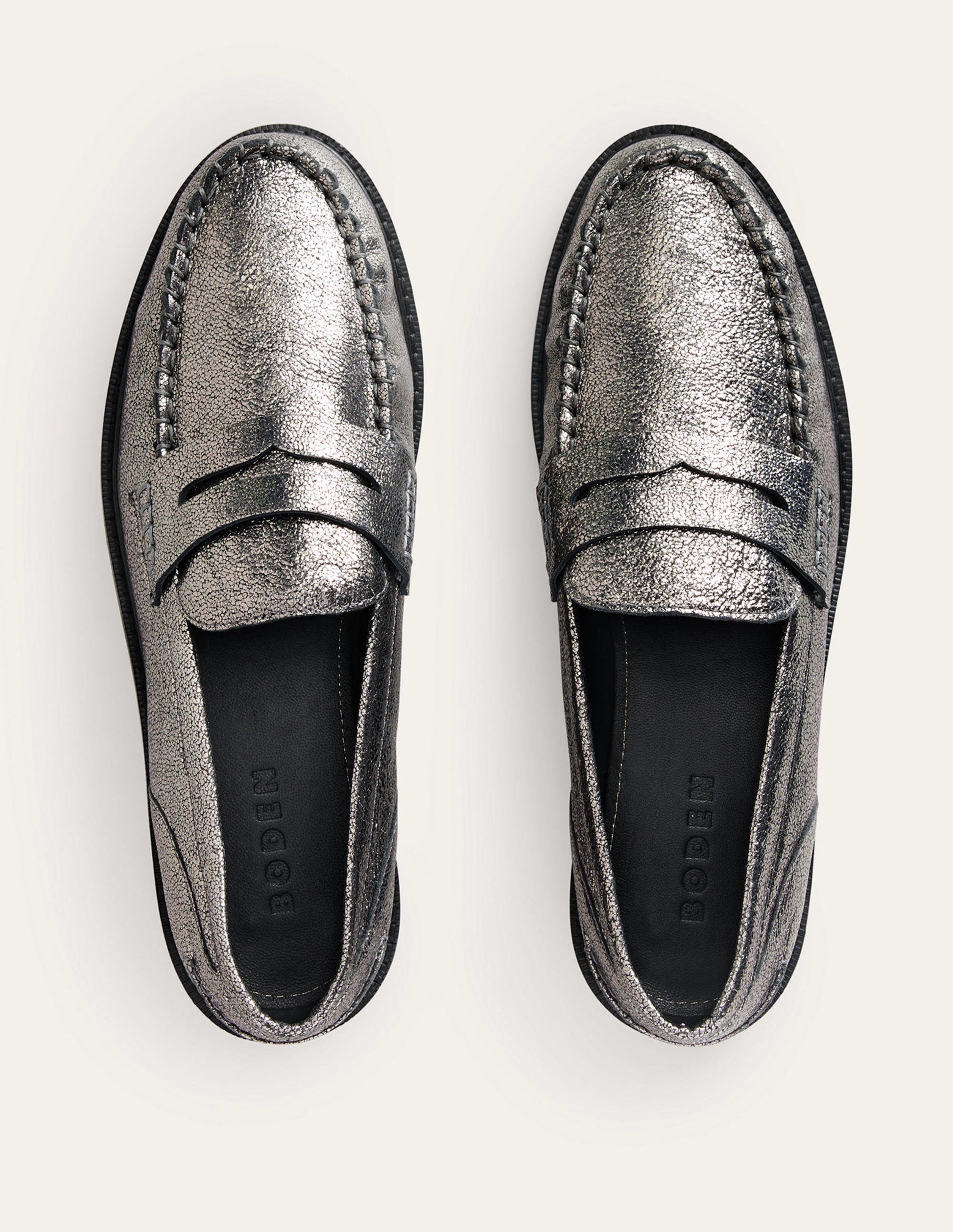 Klassische Mokassin-Loafer-Dunkelgrau Metallic-Leder-5