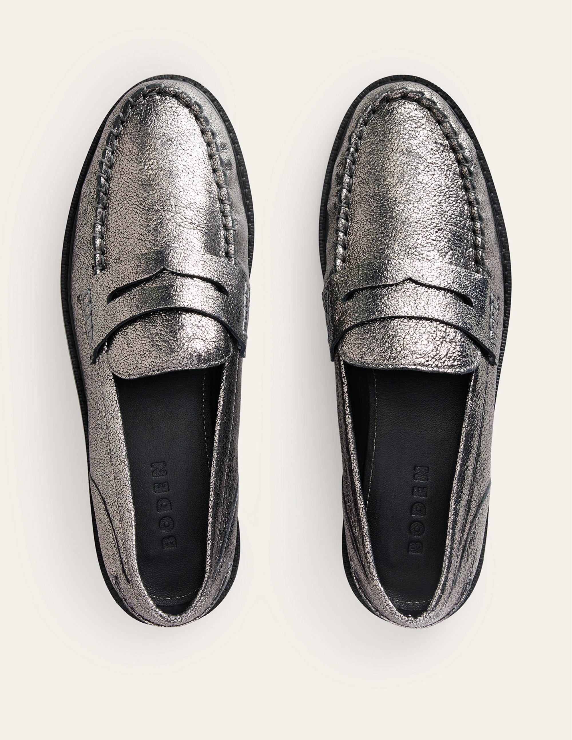 Klassische Mokassin-Loafer-Dunkelgrau Metallic-Leder - Image 5
