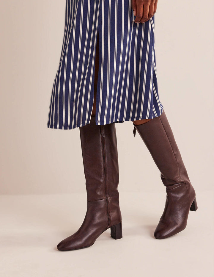 Bottes Erica hauteur genou en cuir-Cuir chocolat