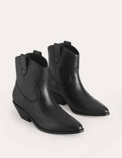 Western-Boots aus Veloursleder mit niedrigem Absatz-Schwarzes Leder