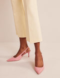 Riemchenpumps mit Cut-out-Pastellrosa, Velours-Ziegenleder