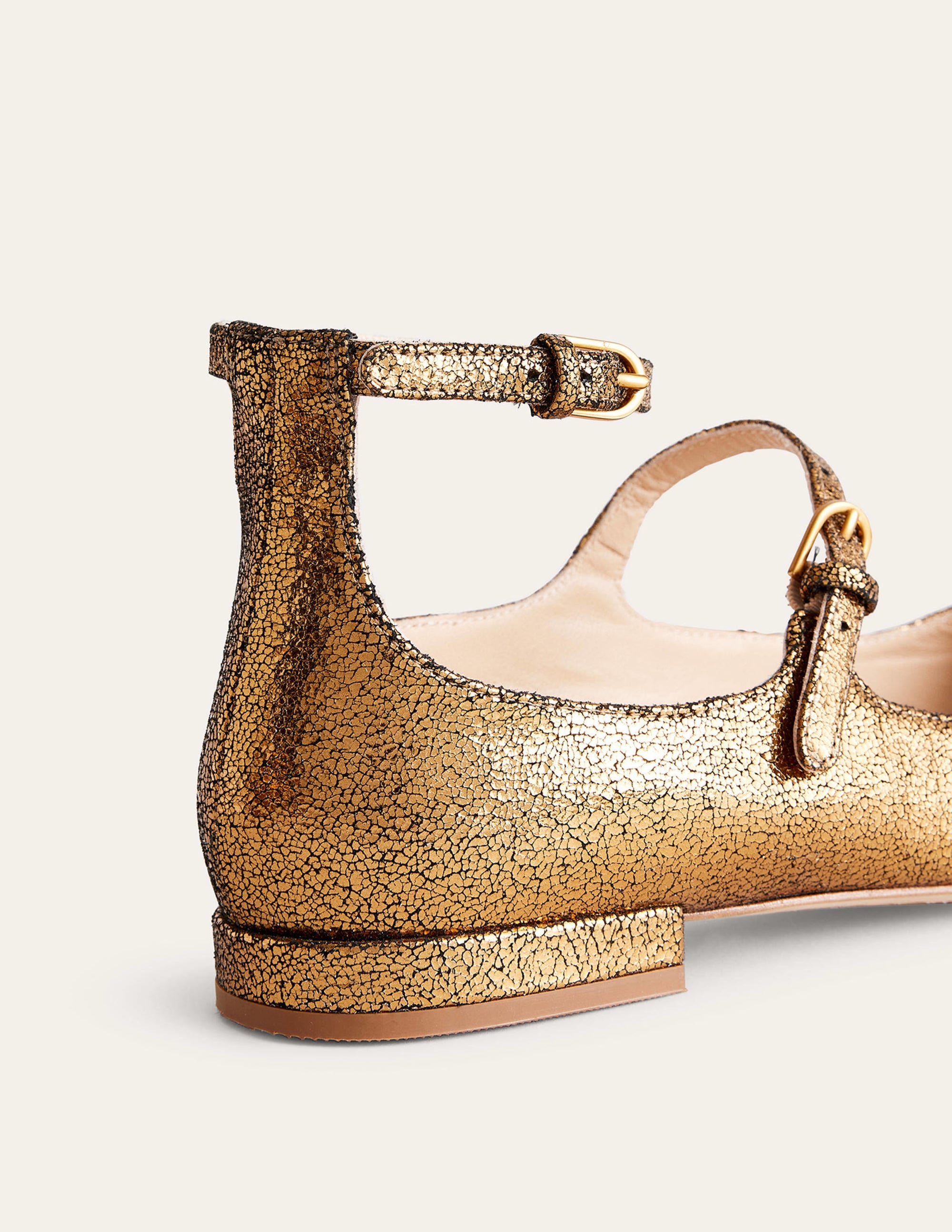 Double-Strap Mary Jane Shoes-Bronze Crinkle Leather - Image 4