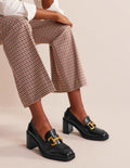 Mocassins à talons Iris avec mors décoratif-Cuir de veau noir