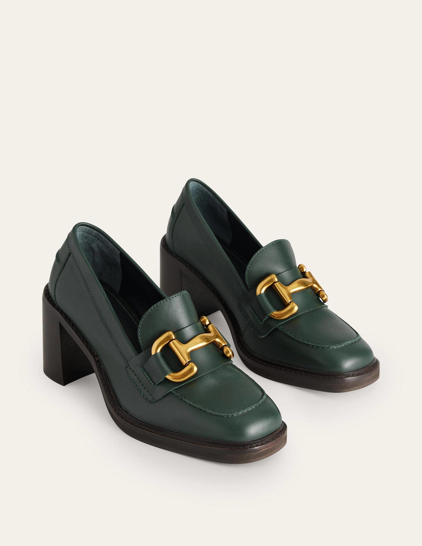 Iris Absatz-Loafer mit Trensendetail-Dunkelgrünes Leder