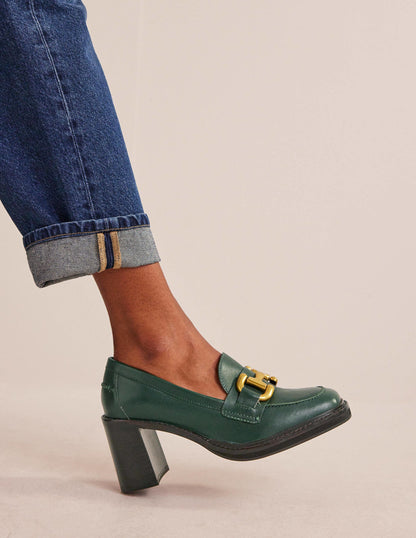 Iris Absatz-Loafer mit Trensendetail-Dunkelgrünes Leder-1