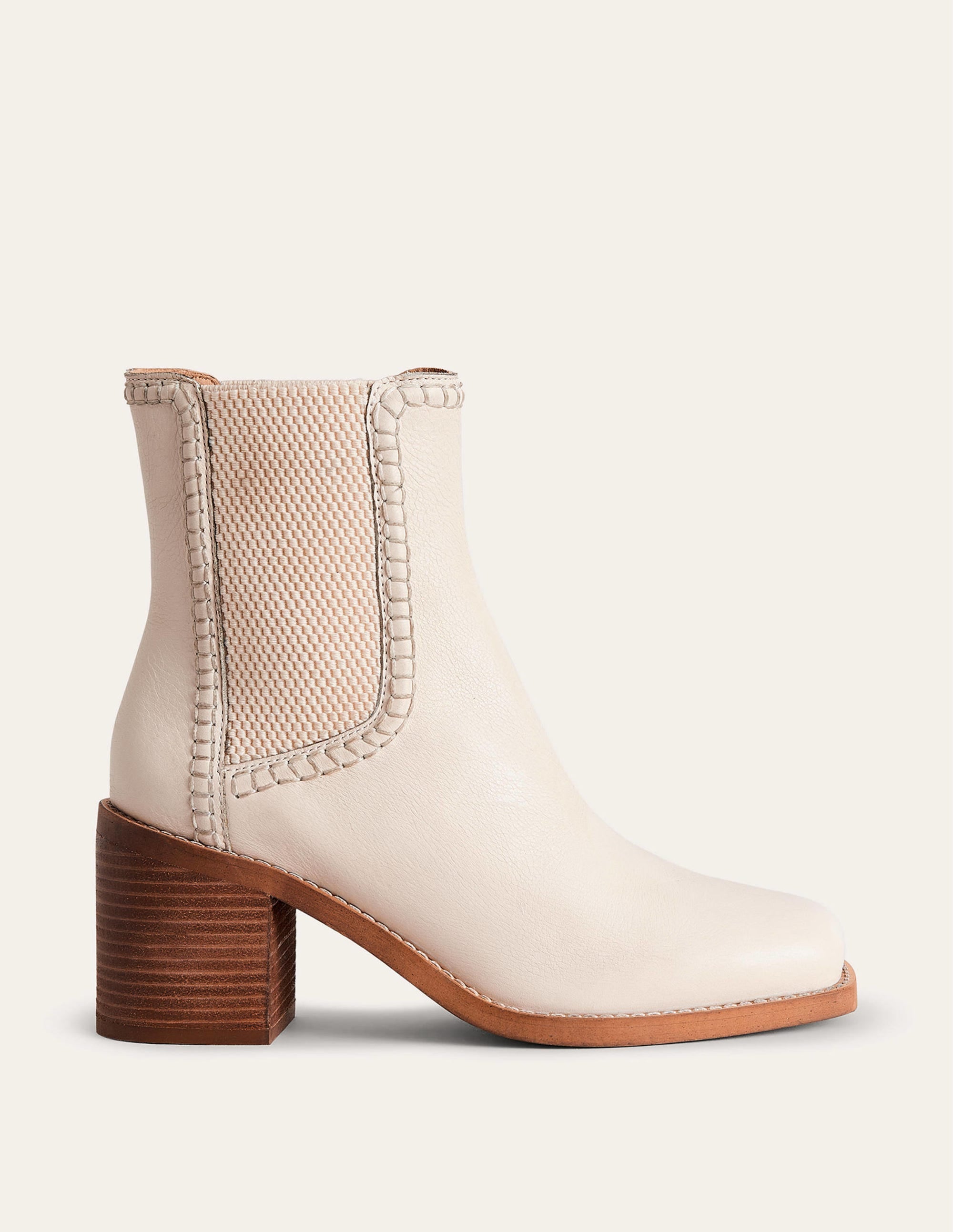 Bottines Chelsea à talons carrés-Cuir poli écru - Image 2