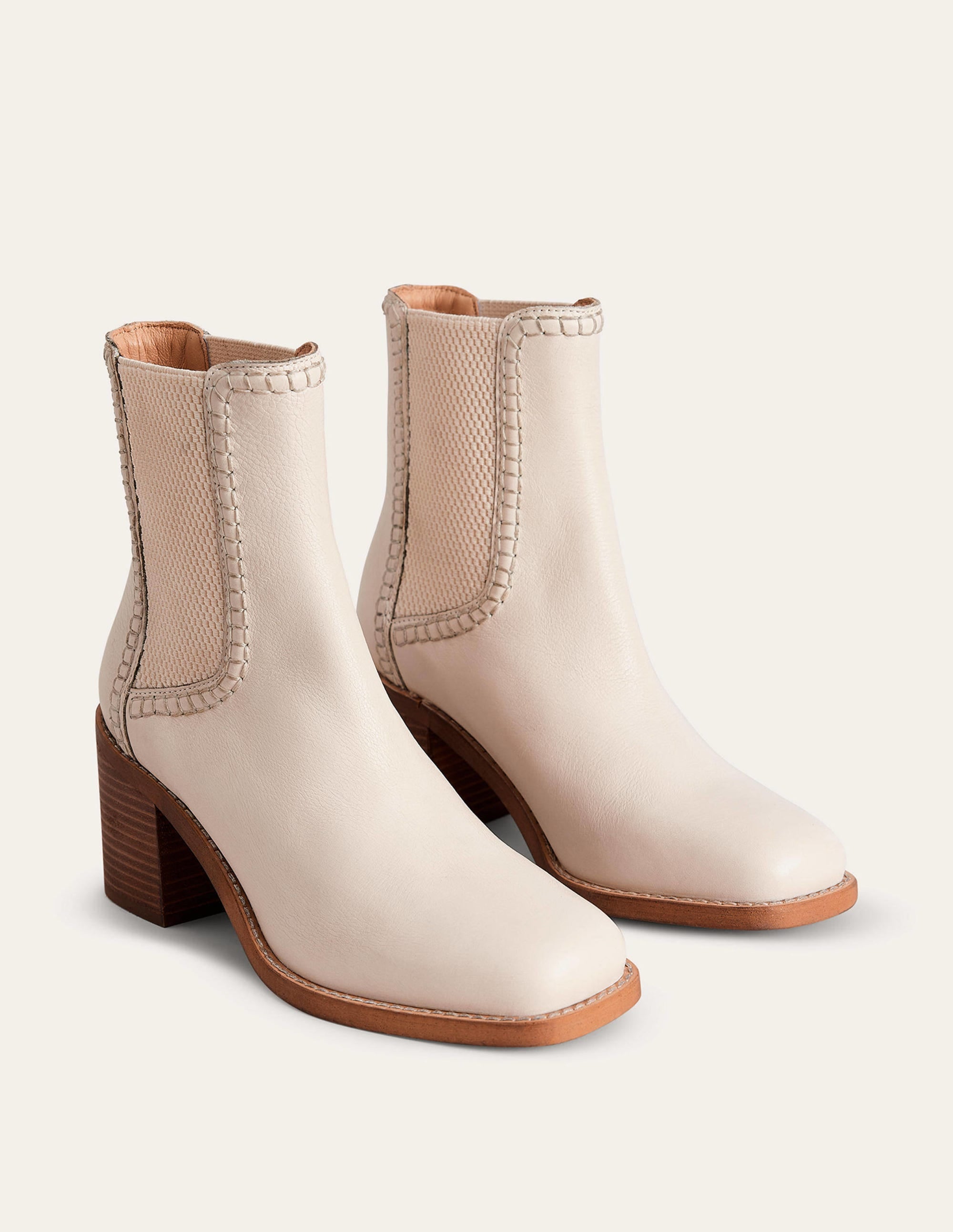 Bottines Chelsea à talons carrés-Cuir poli écru - Image 3