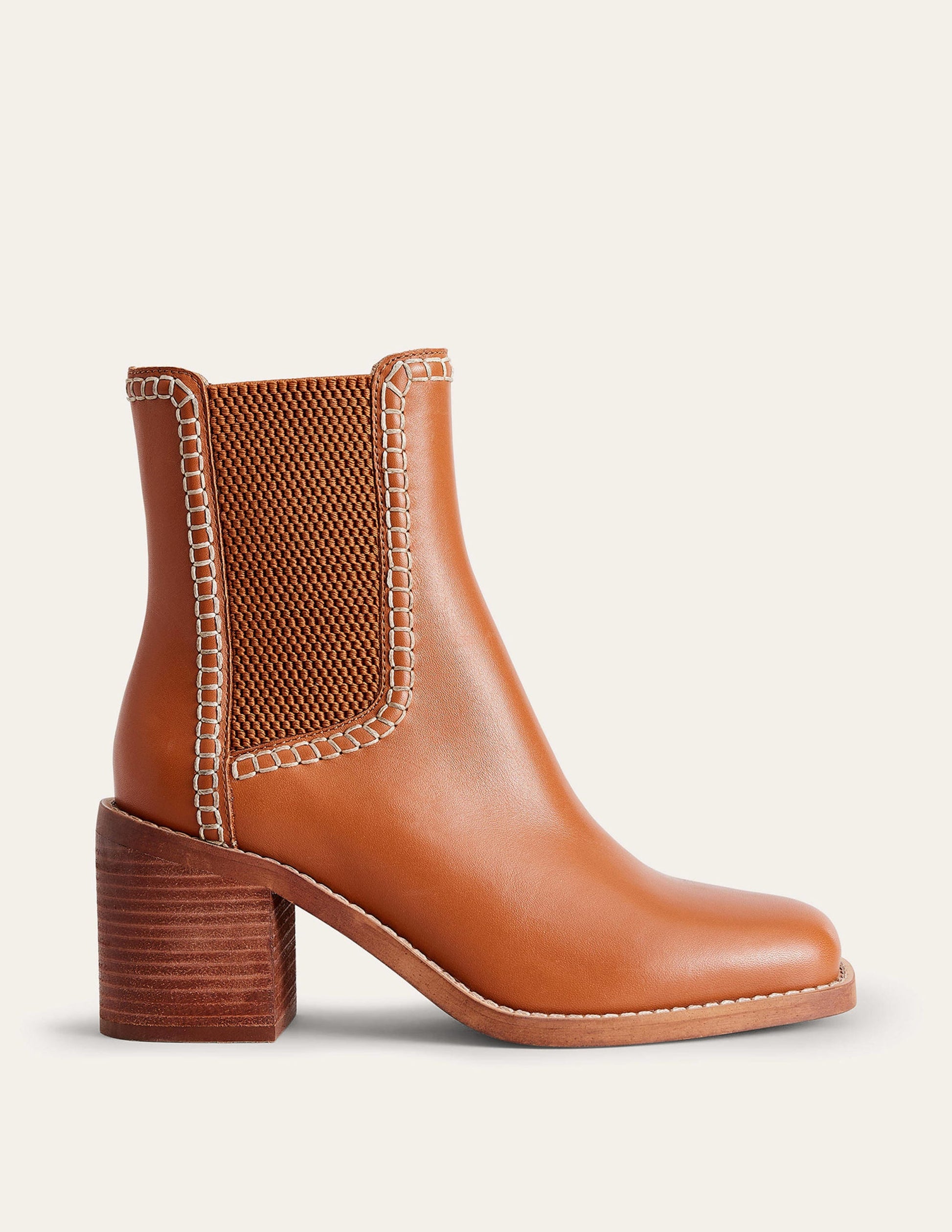 Bottines Chelsea à talons carrés-Miel-2