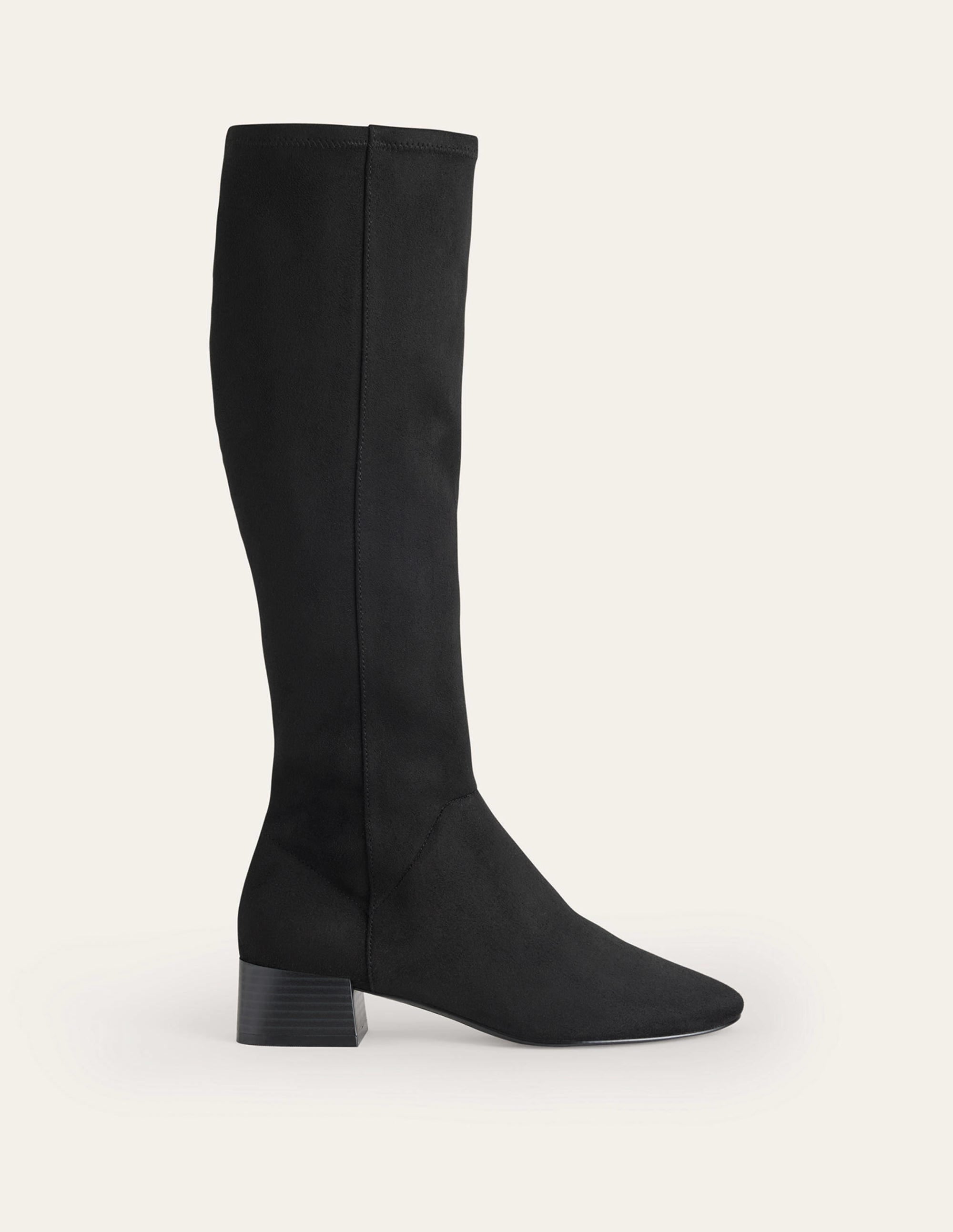 Kniehohe Stretchstiefel mit flacher Sohle-Schwarz - Image 2