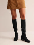 Kniehohe Stretchstiefel mit flacher Sohle-Schwarz