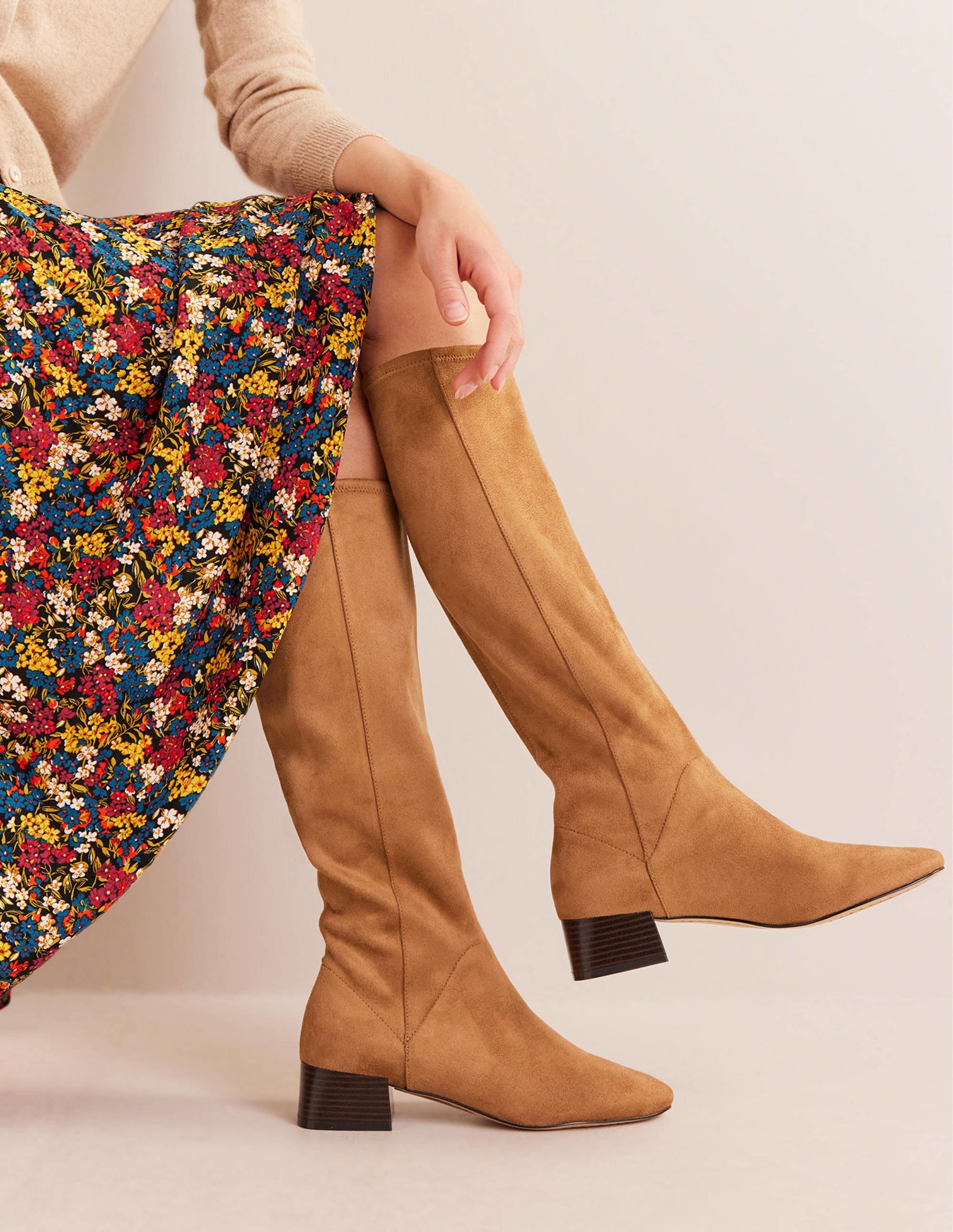 Cara Flat Stretch Knee Boots-Acorn - Image 1