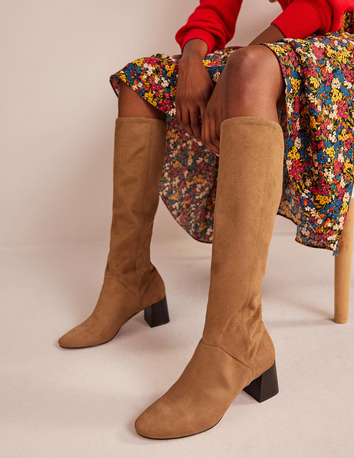 Cara Heeled Stretch Knee Boots-Acorn - Image 1