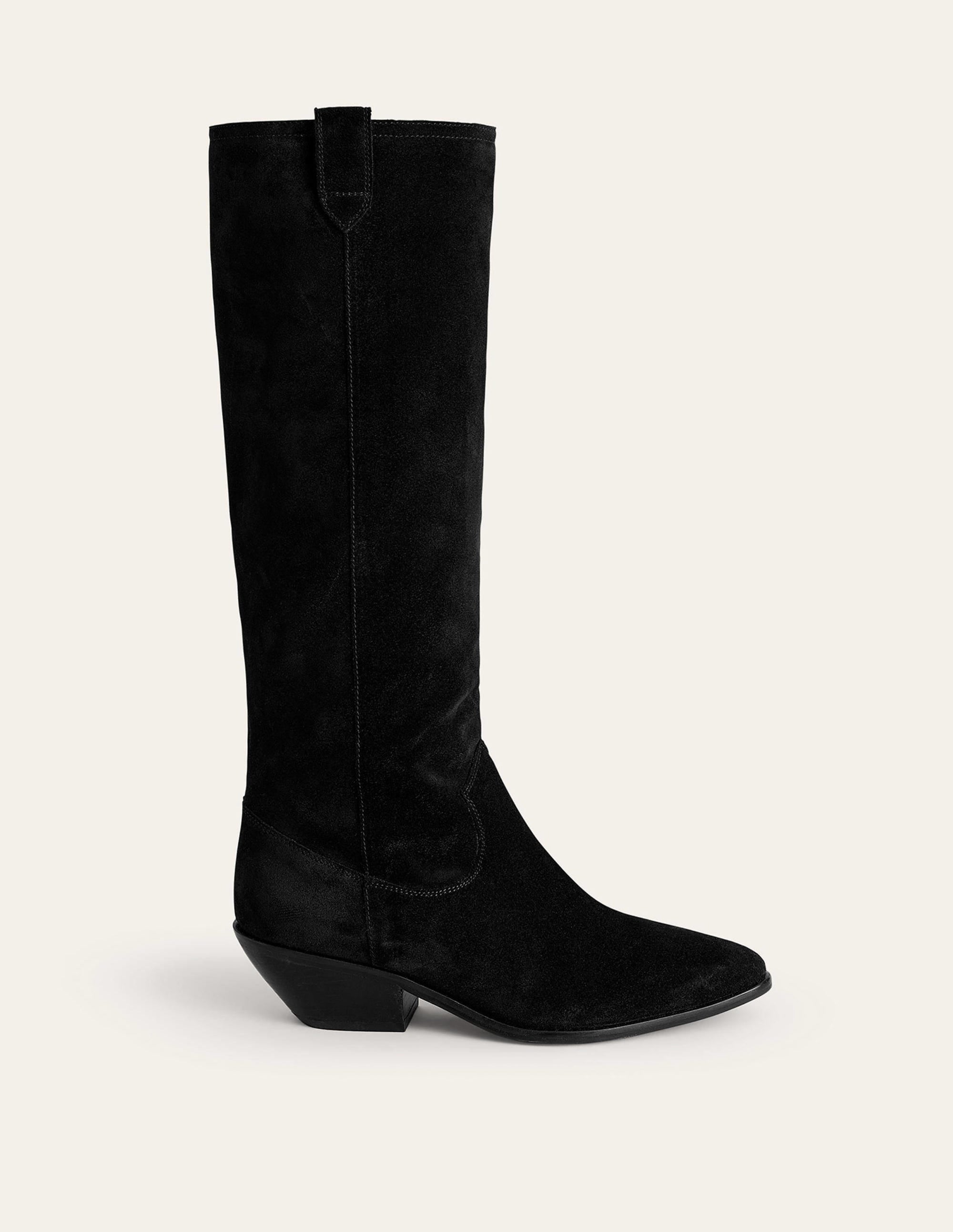 Western Knee High Boots-Black Suede - Image 2