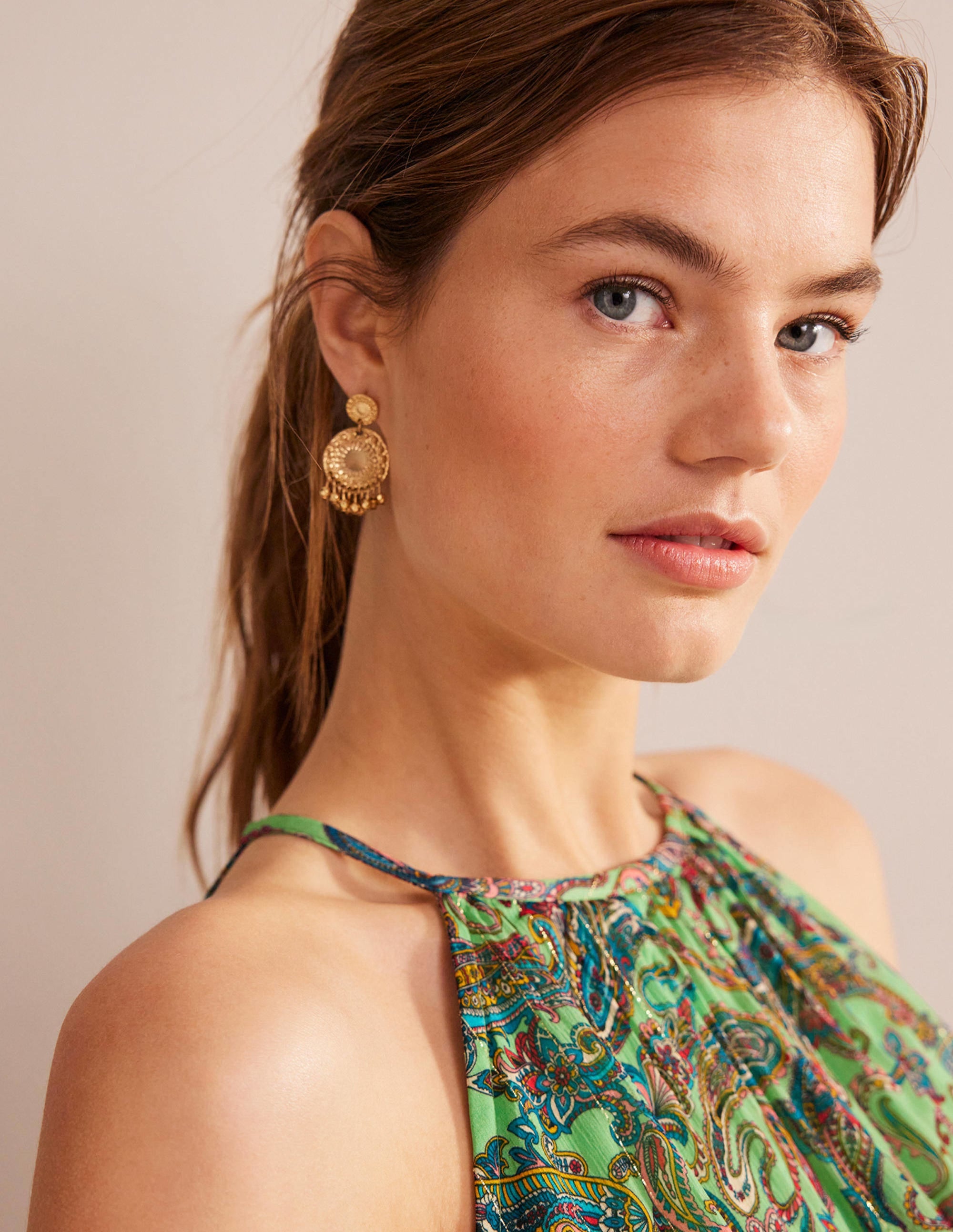 Boucles d'oreilles pièces avec perles-Doré - Image 1