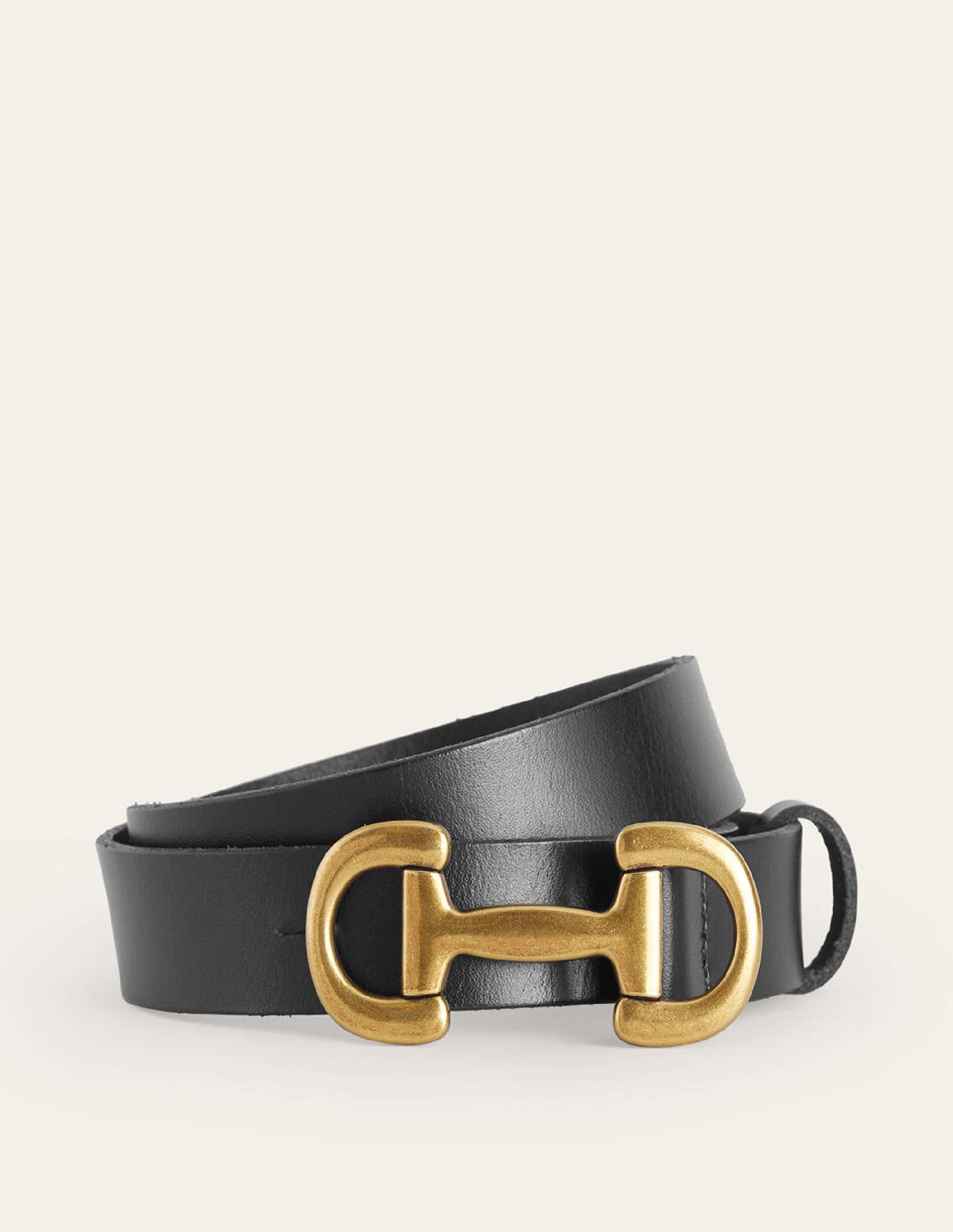 Iris Snaffle-Trim Leather Belt-Black