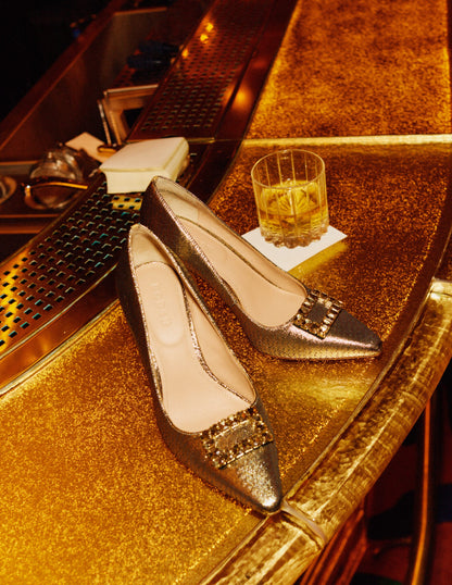Hochhackige Schuhe mit Schmuckbesatz-Gold-Metallic