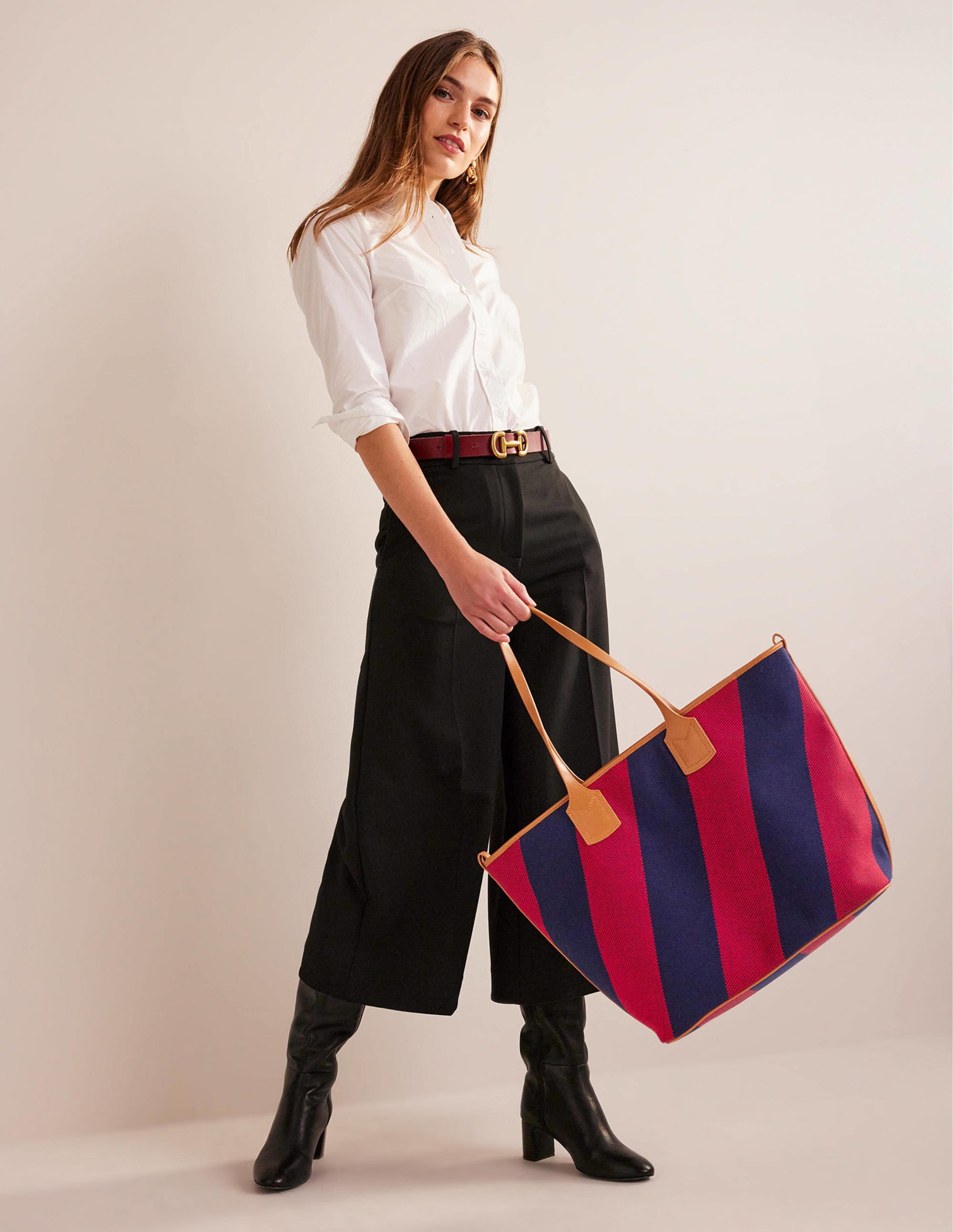 Sac cabas trapèze-Rayé bleu marine et rouge - Image 2