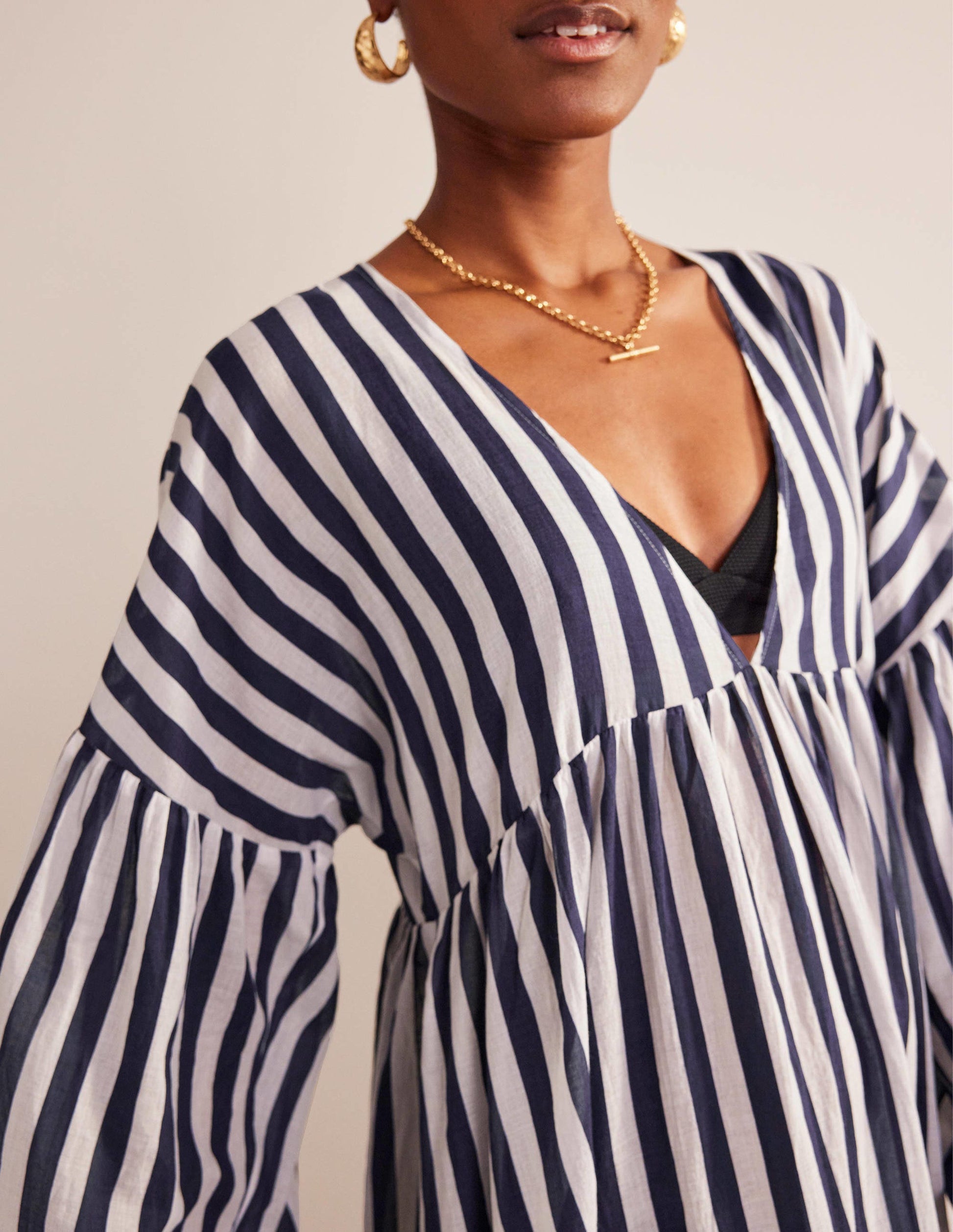 Sarah Maxi Kaftan Dress-Blue and Ivory Stripe-2