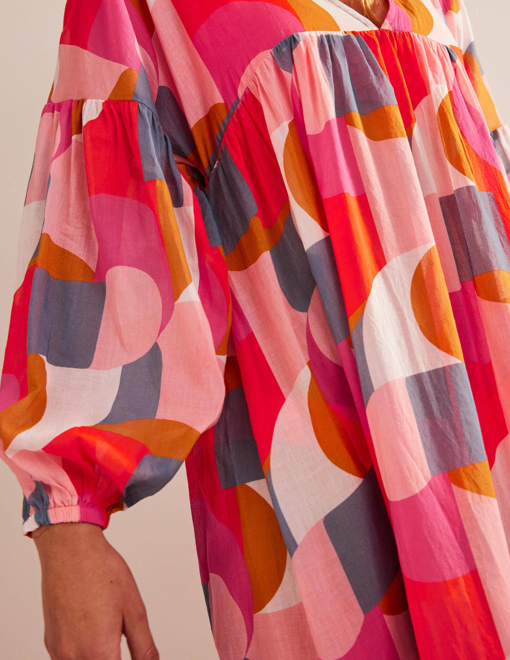 Robe longue Sarah façon caftan-Rose festival, motif Geometric Swirl - Image 2