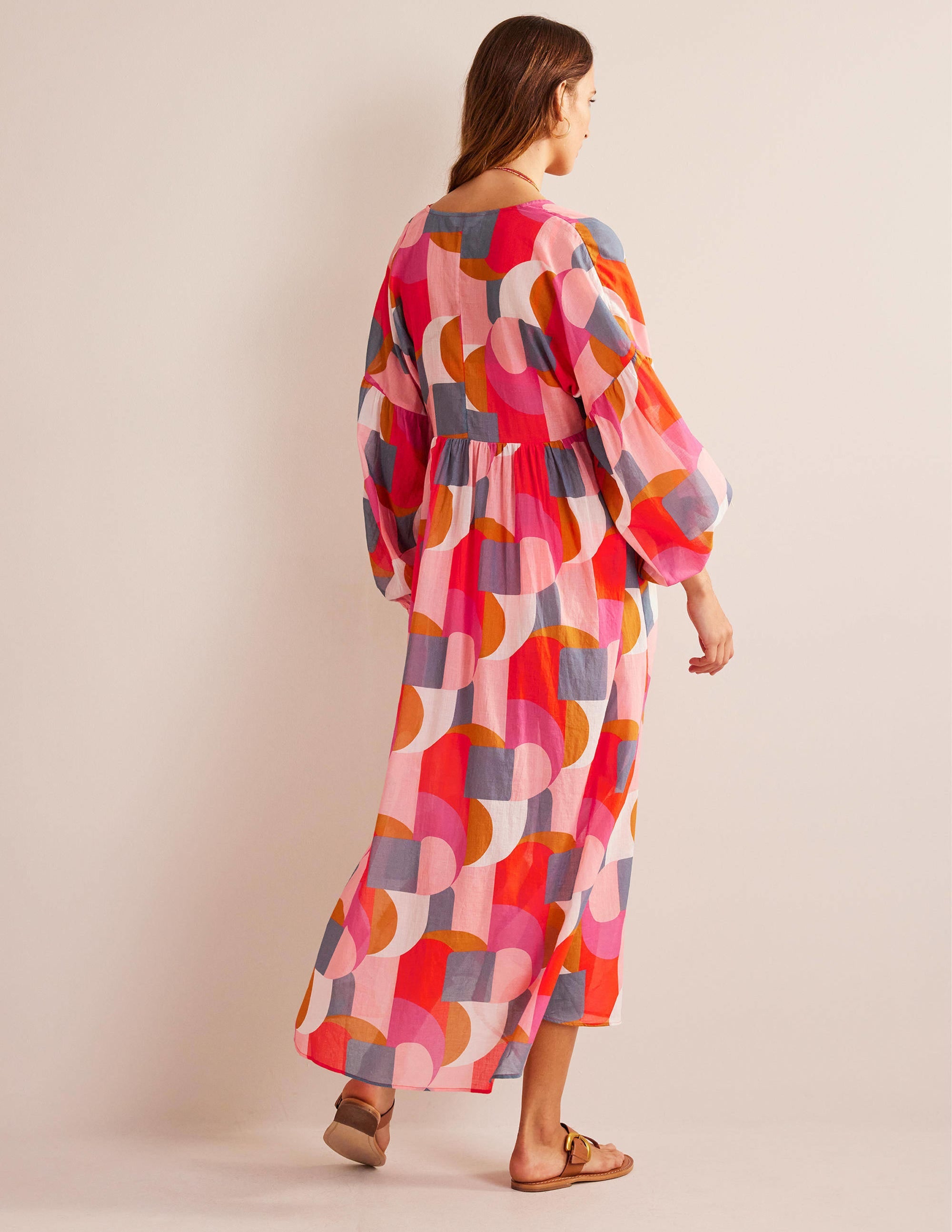 Robe longue Sarah façon caftan-Rose festival, motif Geometric Swirl - Image 3