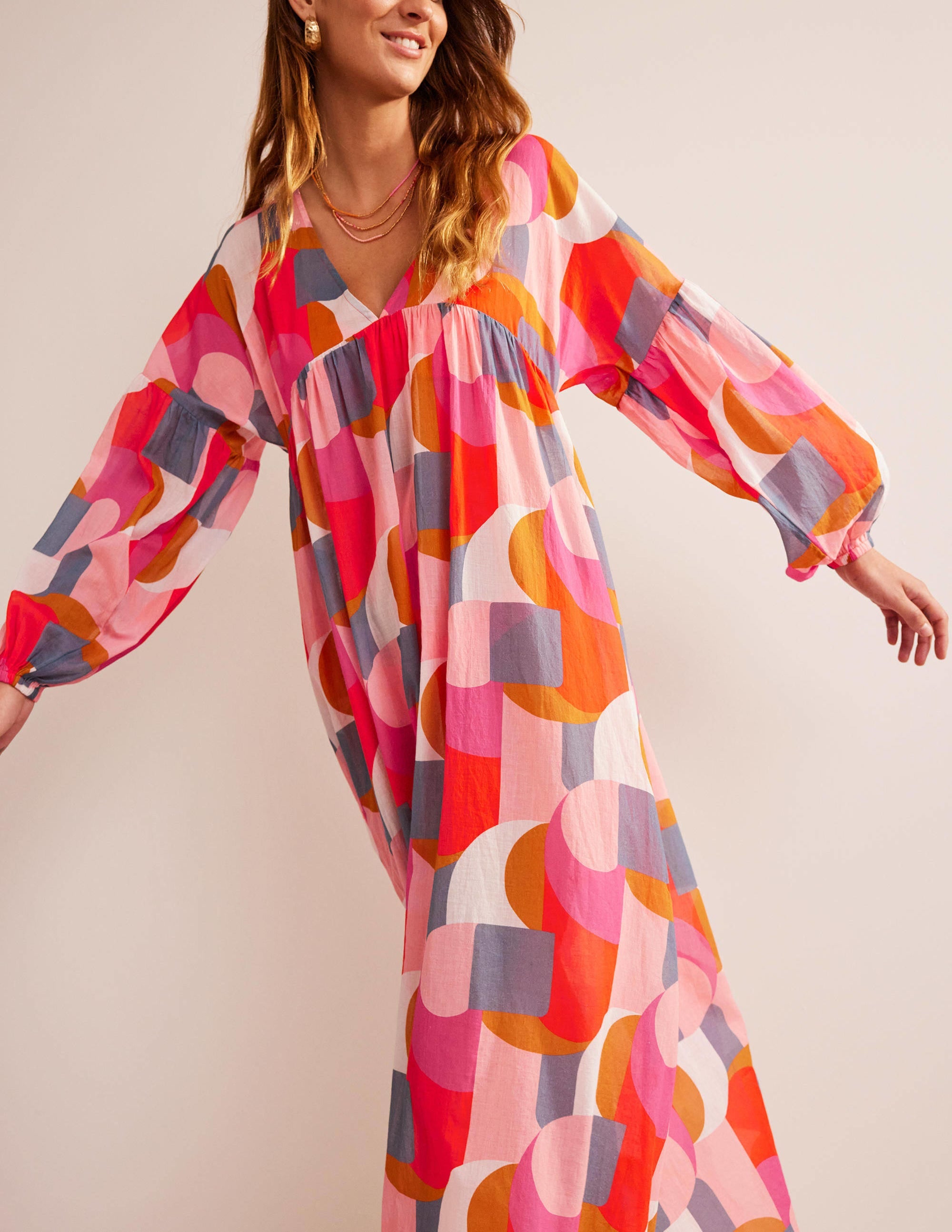 Robe longue Sarah façon caftan-Rose festival, motif Geometric Swirl - Image 4