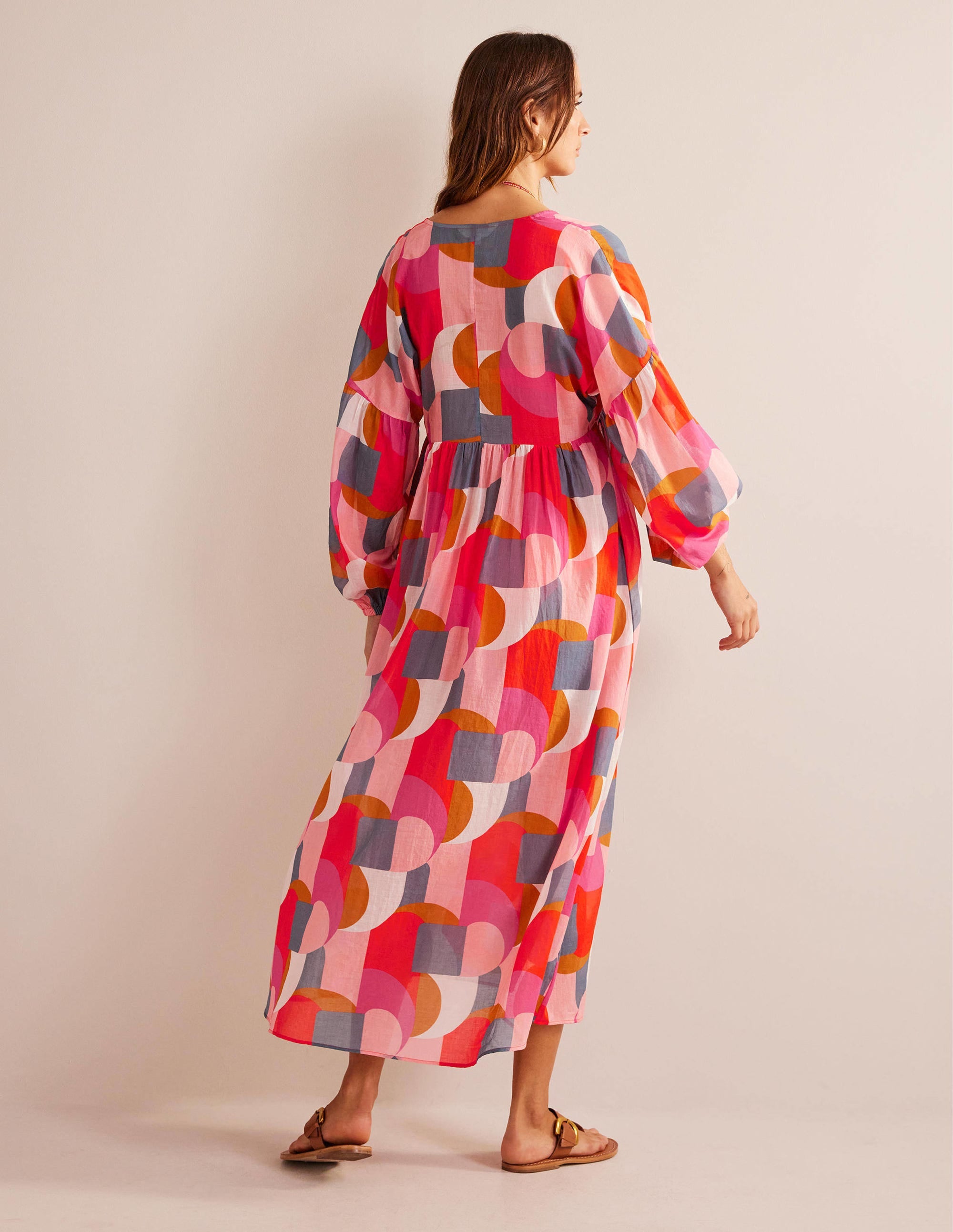 Robe longue Sarah façon caftan-Rose festival, motif Geometric Swirl - Image 6