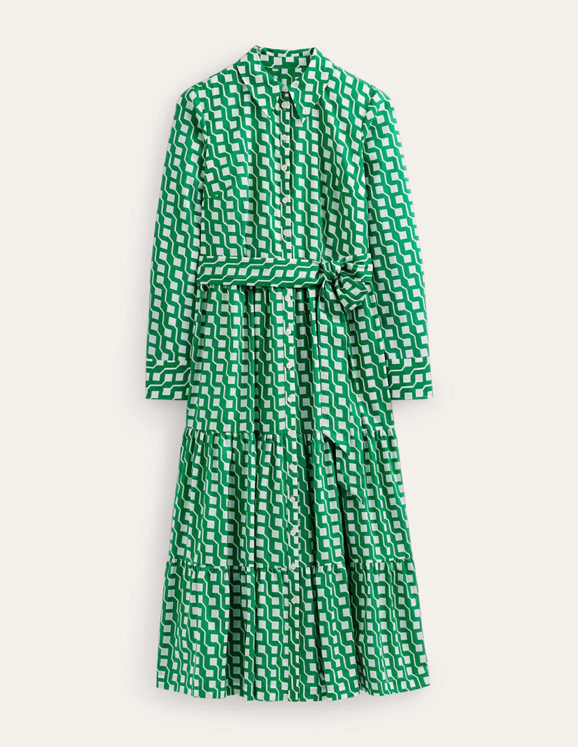 Robe-chemise midi Flo en coton-Émeraude vif, motif Cube Geo-6