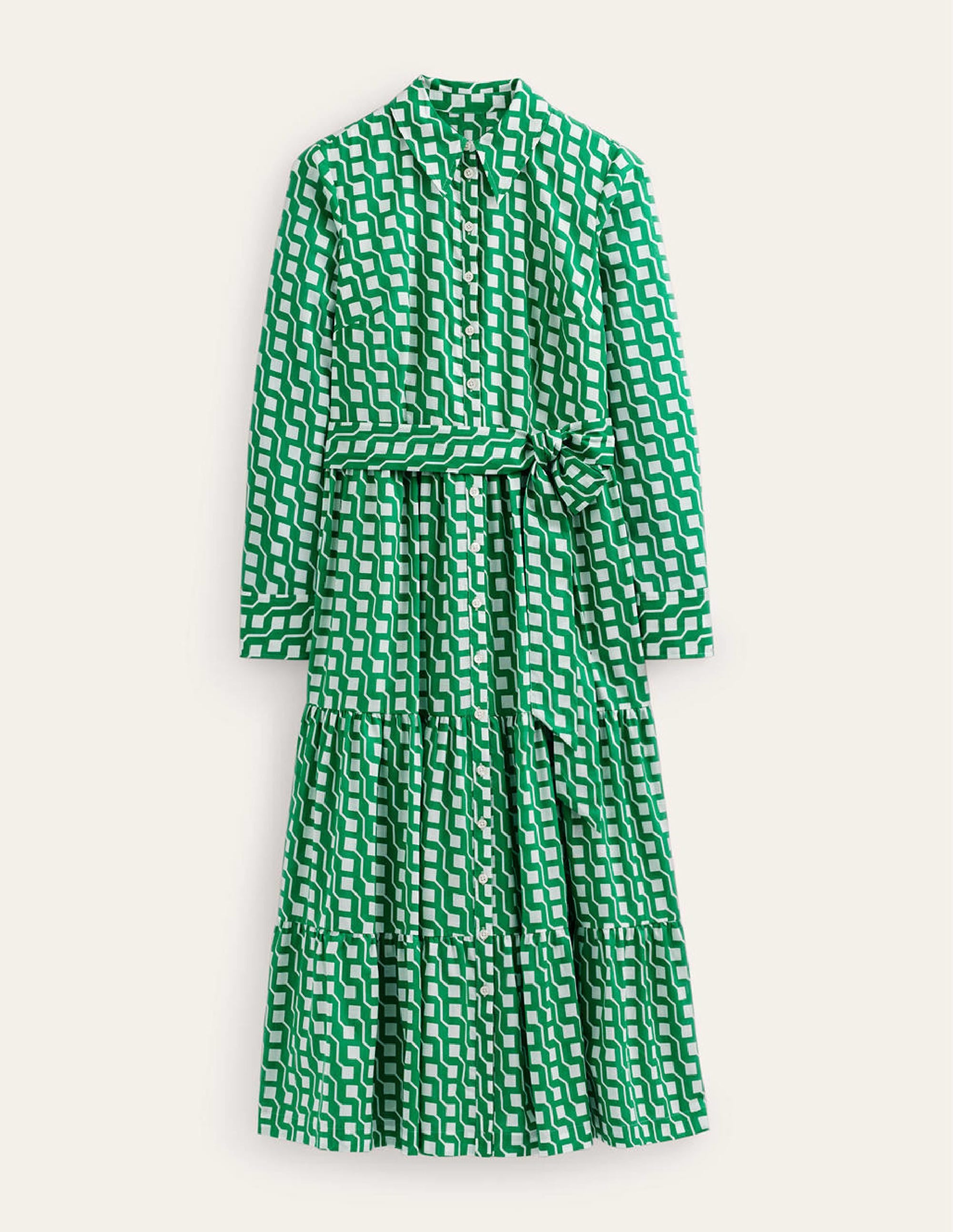 Robe-chemise midi Flo en coton-Émeraude vif, motif Cube Geo - Image 6