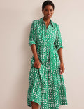 Robe-chemise midi Flo en coton-Émeraude vif, motif Cube Geo