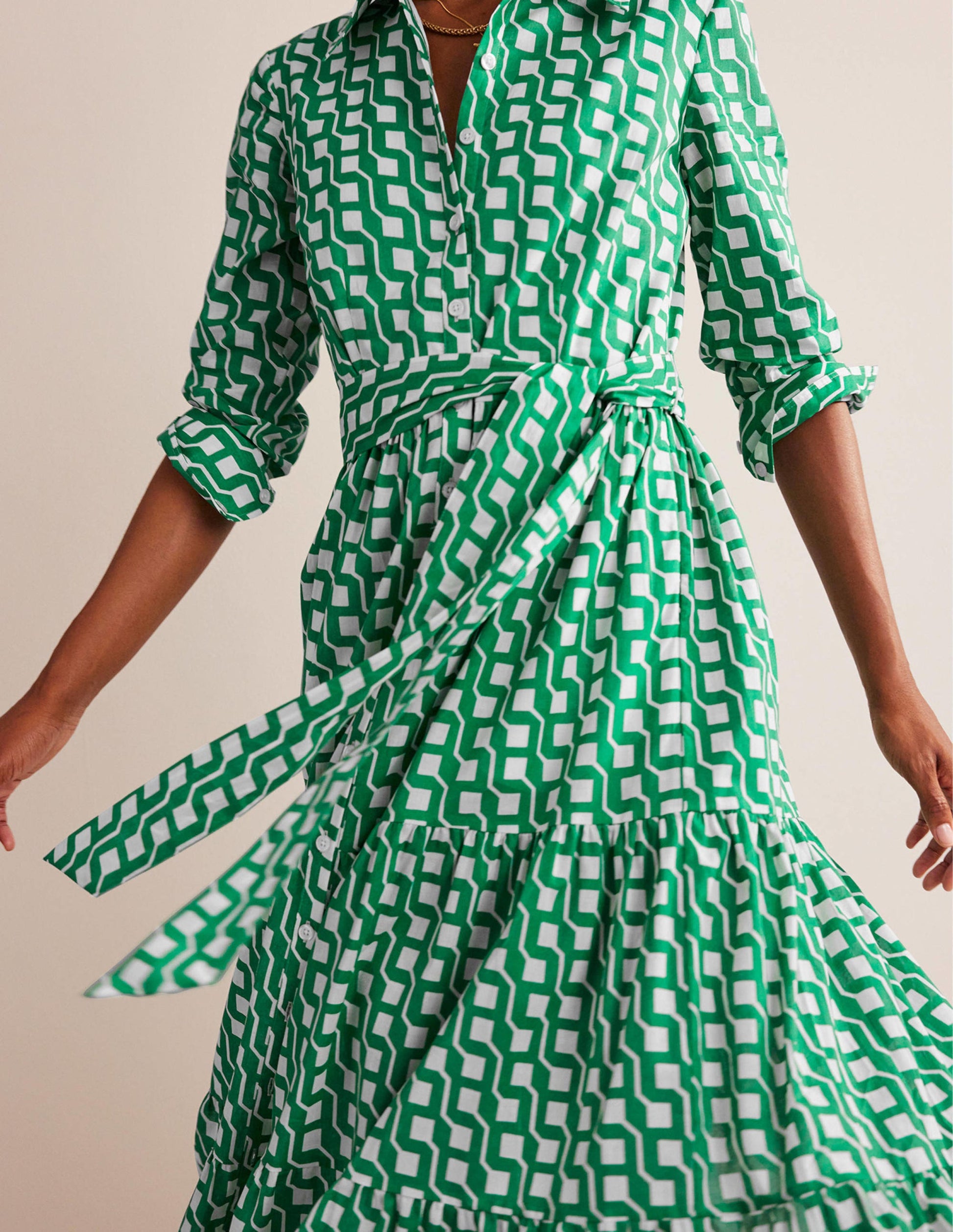 Robe-chemise midi Flo en coton-Émeraude vif, motif Cube Geo-2