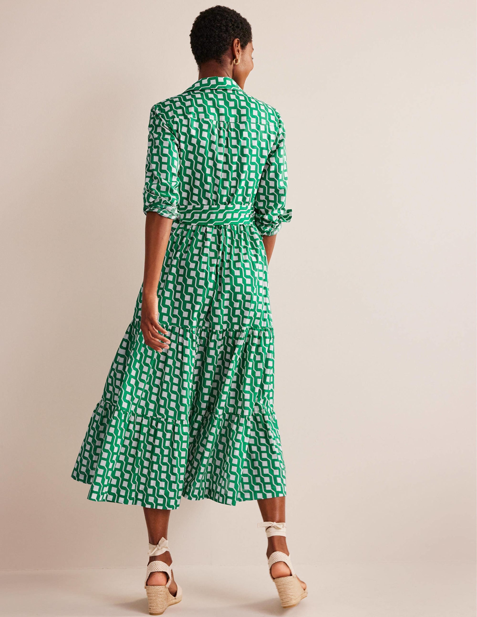 Robe-chemise midi Flo en coton-Émeraude vif, motif Cube Geo - Image 3