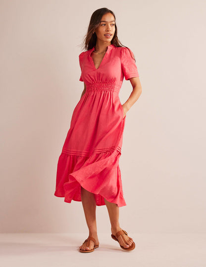 Midikleid mit Biesenfalten-Korallenrot