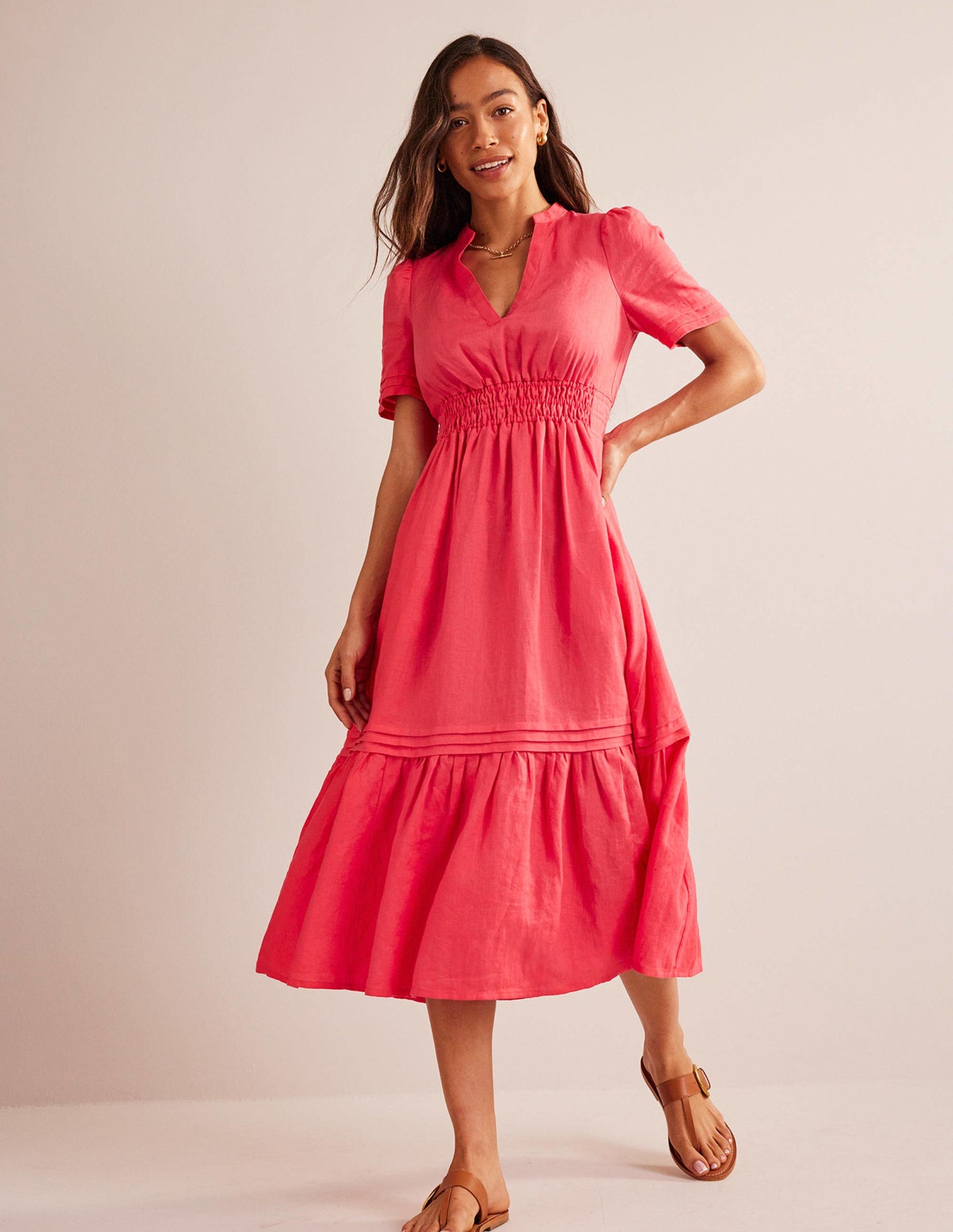 Midikleid mit Biesenfalten-Korallenrot