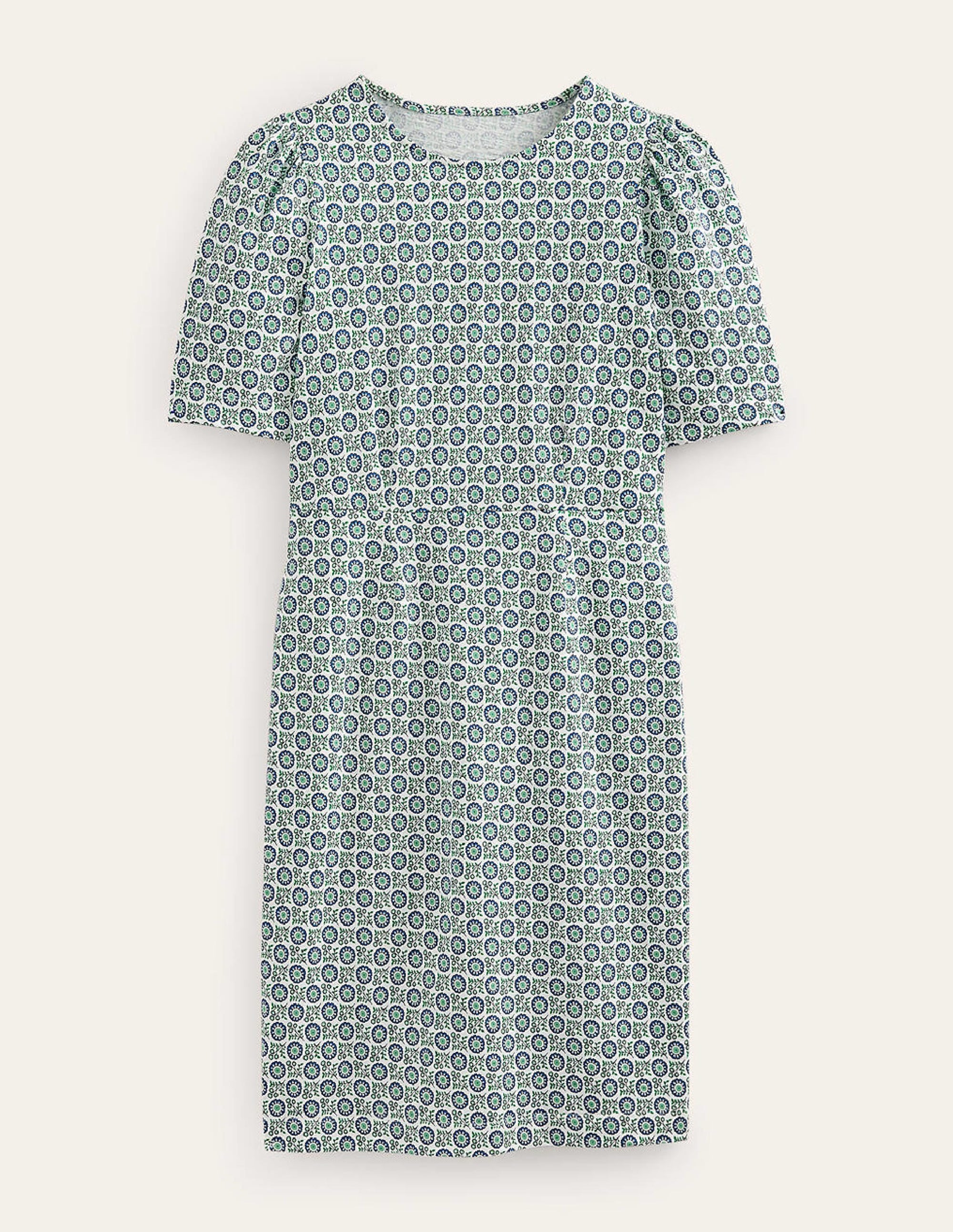 Jerseykleid mit Rundhalsausschnitt-Ägäisches Blau, Sonnenblumenzweig - Image 6